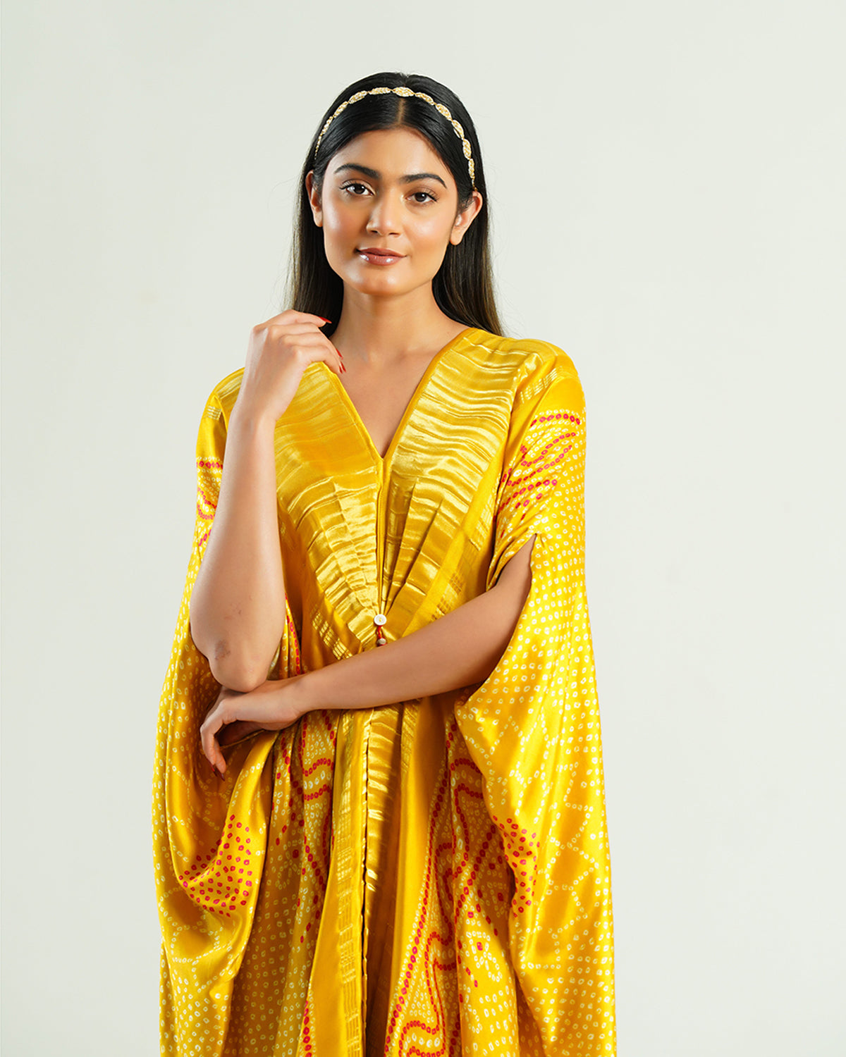Yellow Kaftan Bandhej