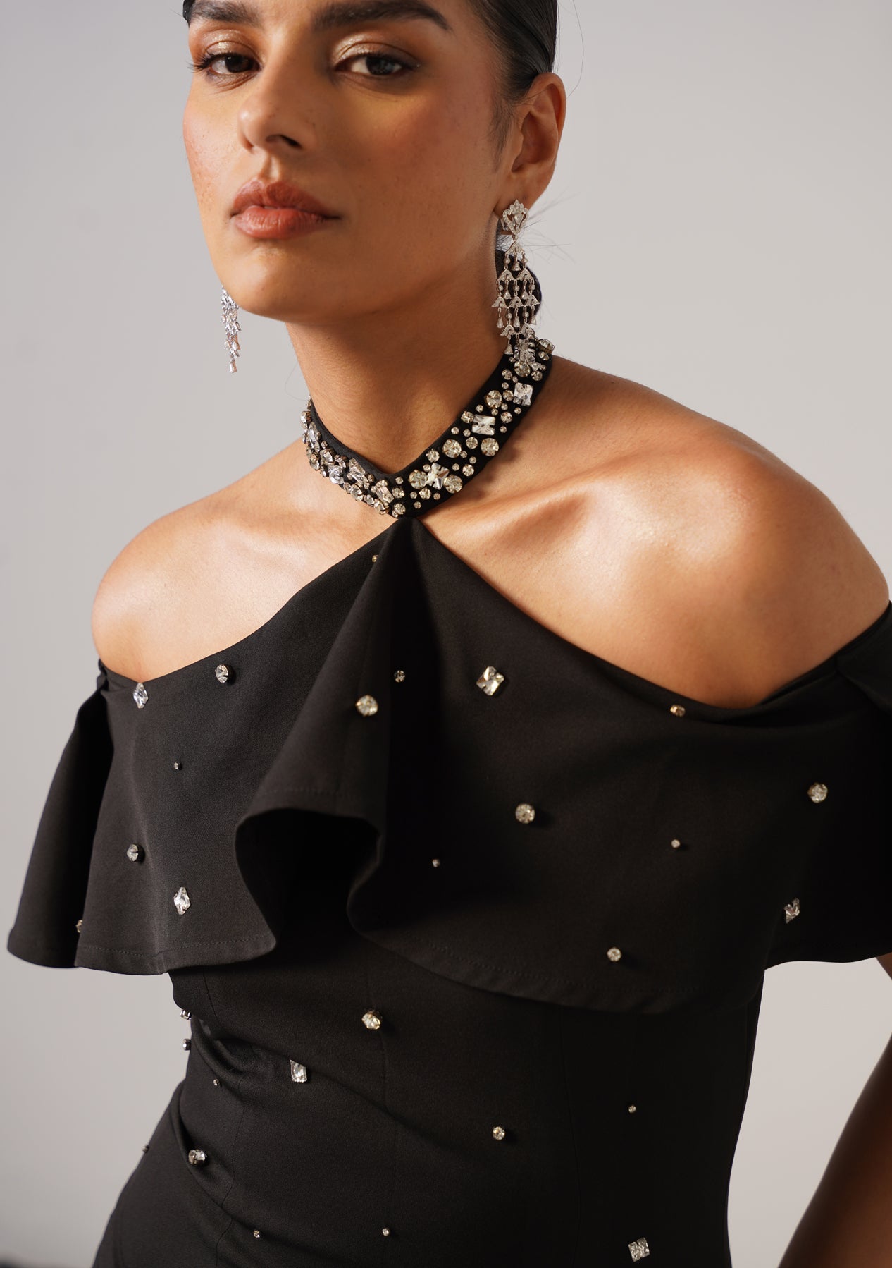 Elysia Rhinestone Gown Black