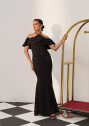 Elysia Rhinestone Gown Black