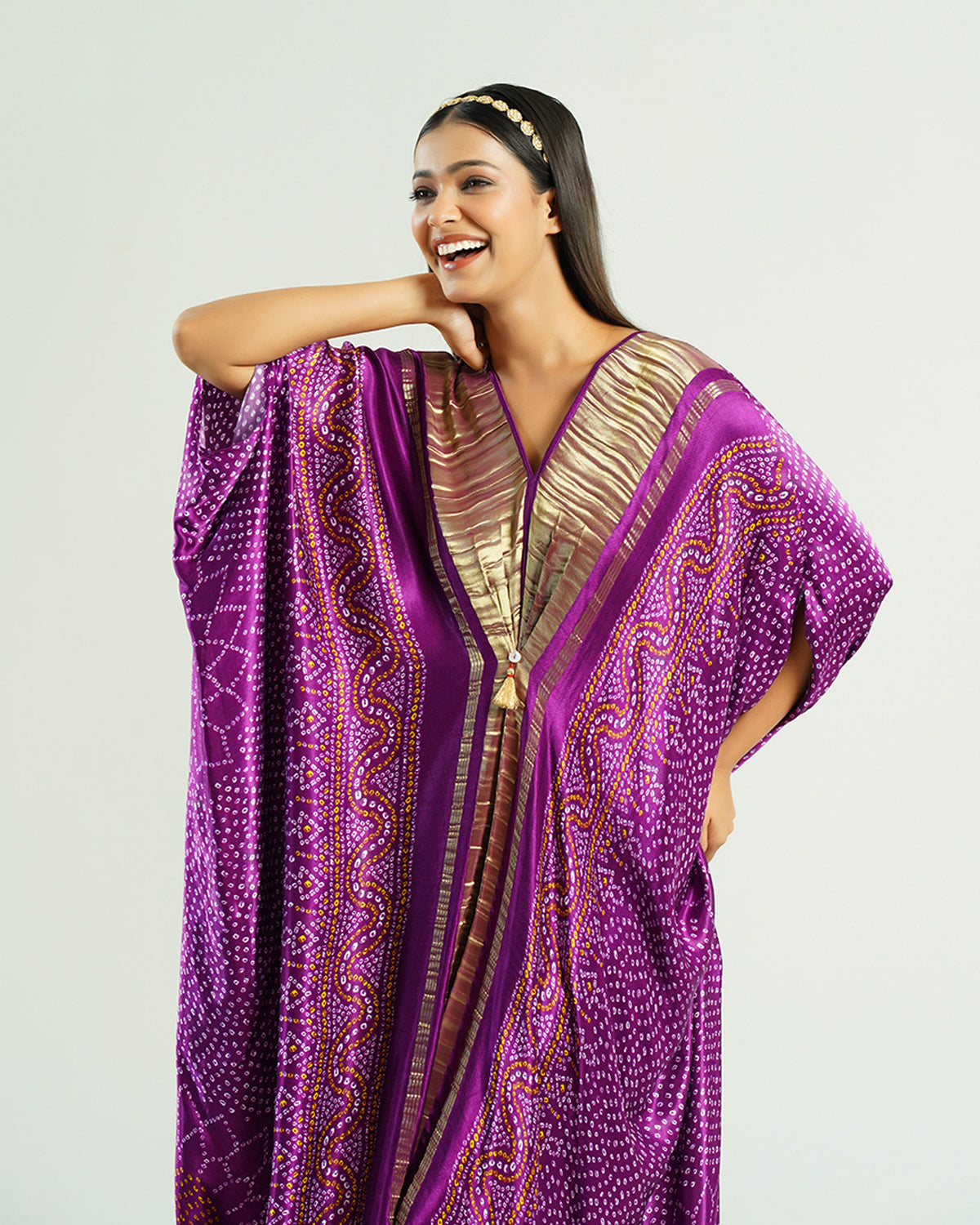 Purple Kaftan Bandhej