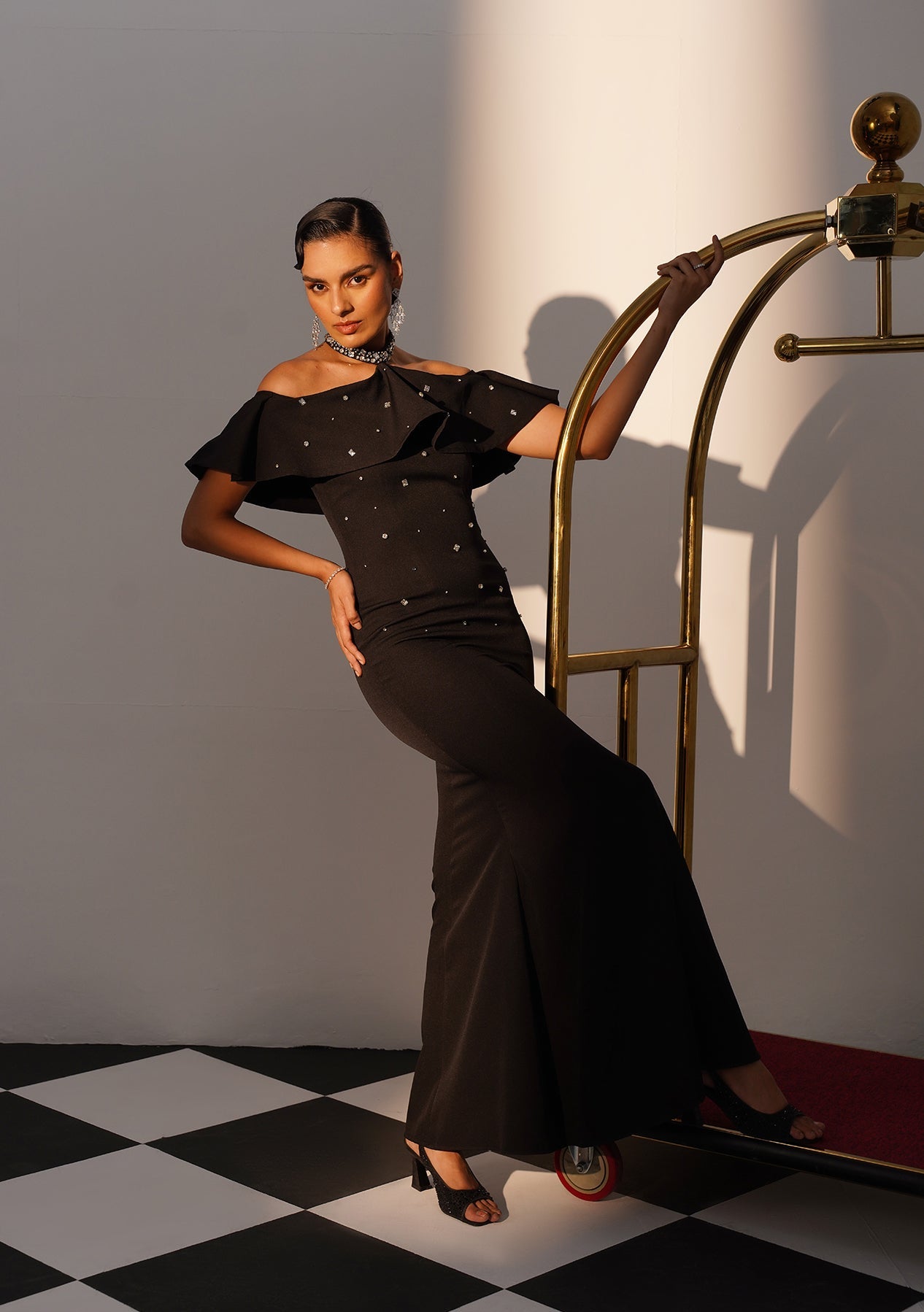 Elysia Rhinestone Gown Black