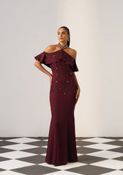Elysia Rhinestone Gown Burgundy