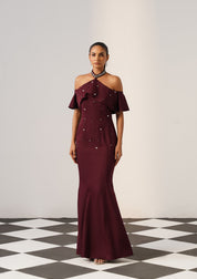 Elysia Rhinestone Gown Burgundy