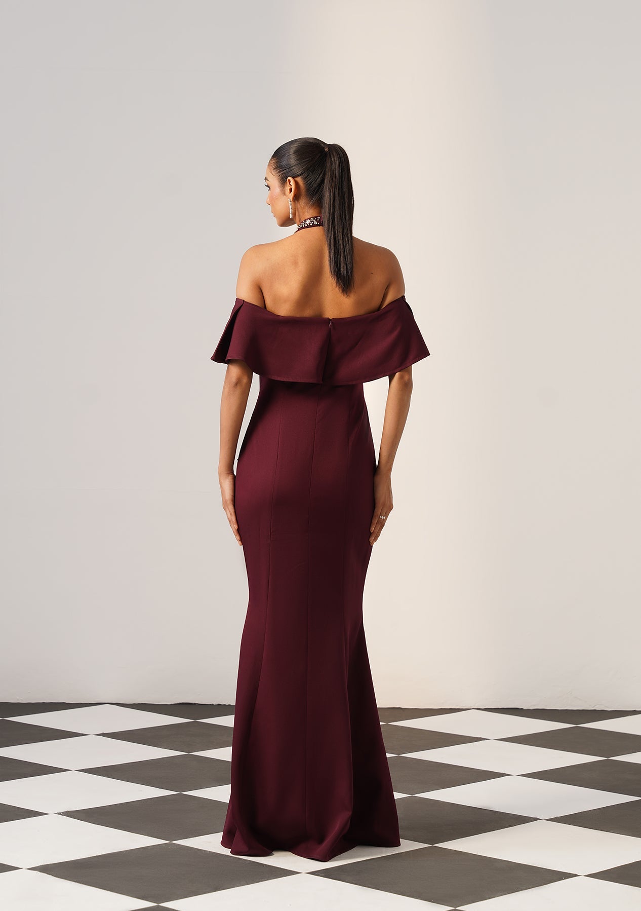 Elysia Rhinestone Gown Burgundy