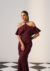 Elysia Rhinestone Gown Burgundy