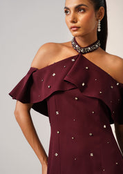 Elysia Rhinestone Gown Burgundy