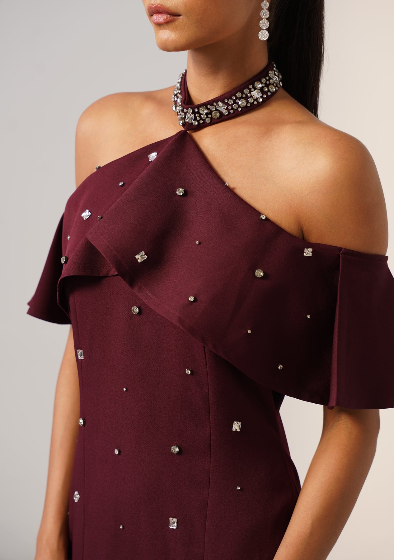 Elysia Rhinestone Gown Burgundy