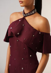 Elysia Rhinestone Gown Burgundy