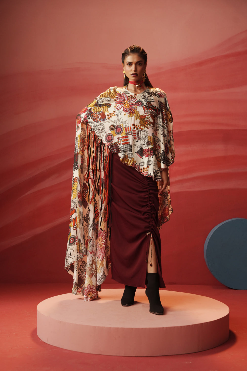Guapa Printed Cape & Skirt Set