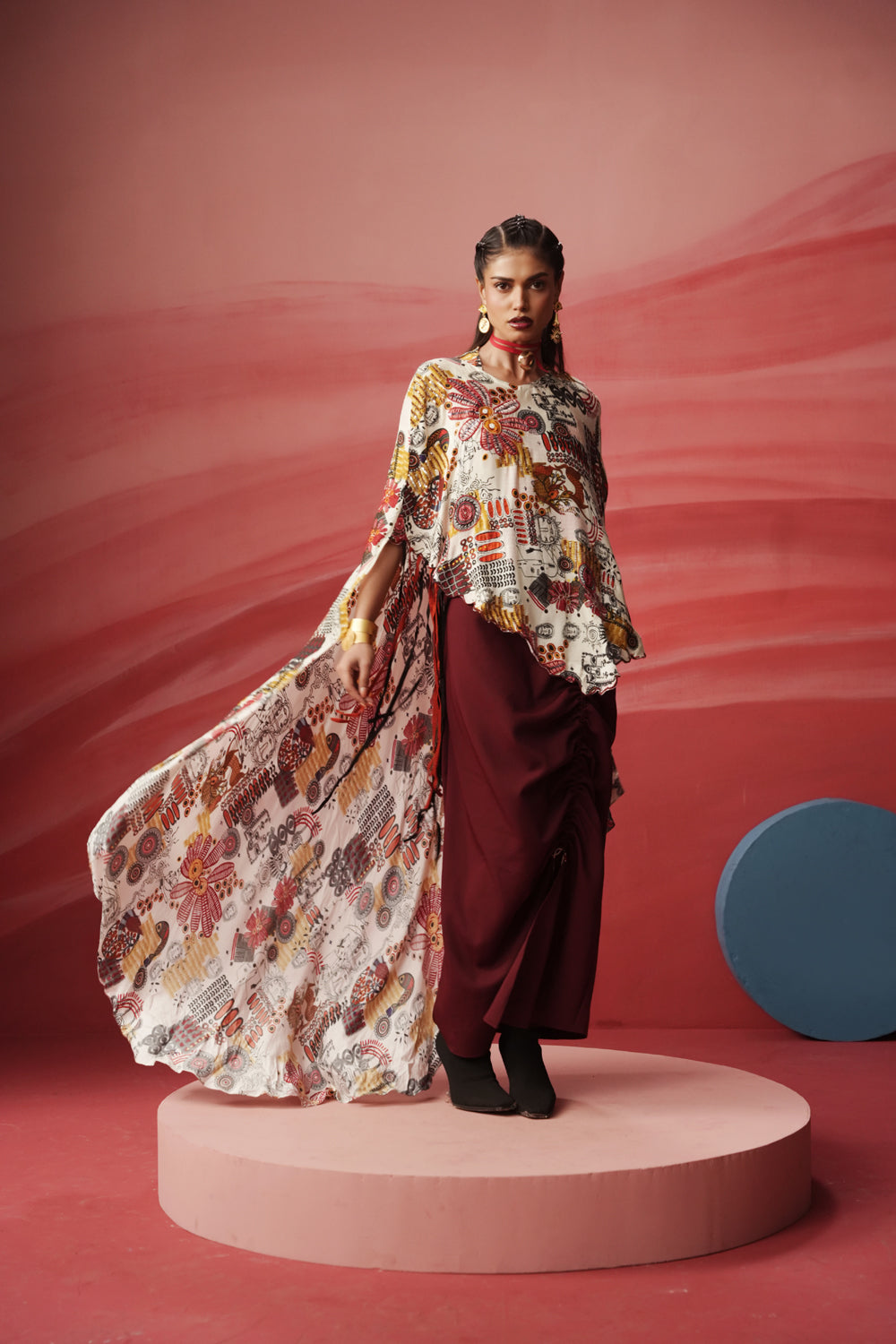 Guapa Printed Cape & Skirt Set