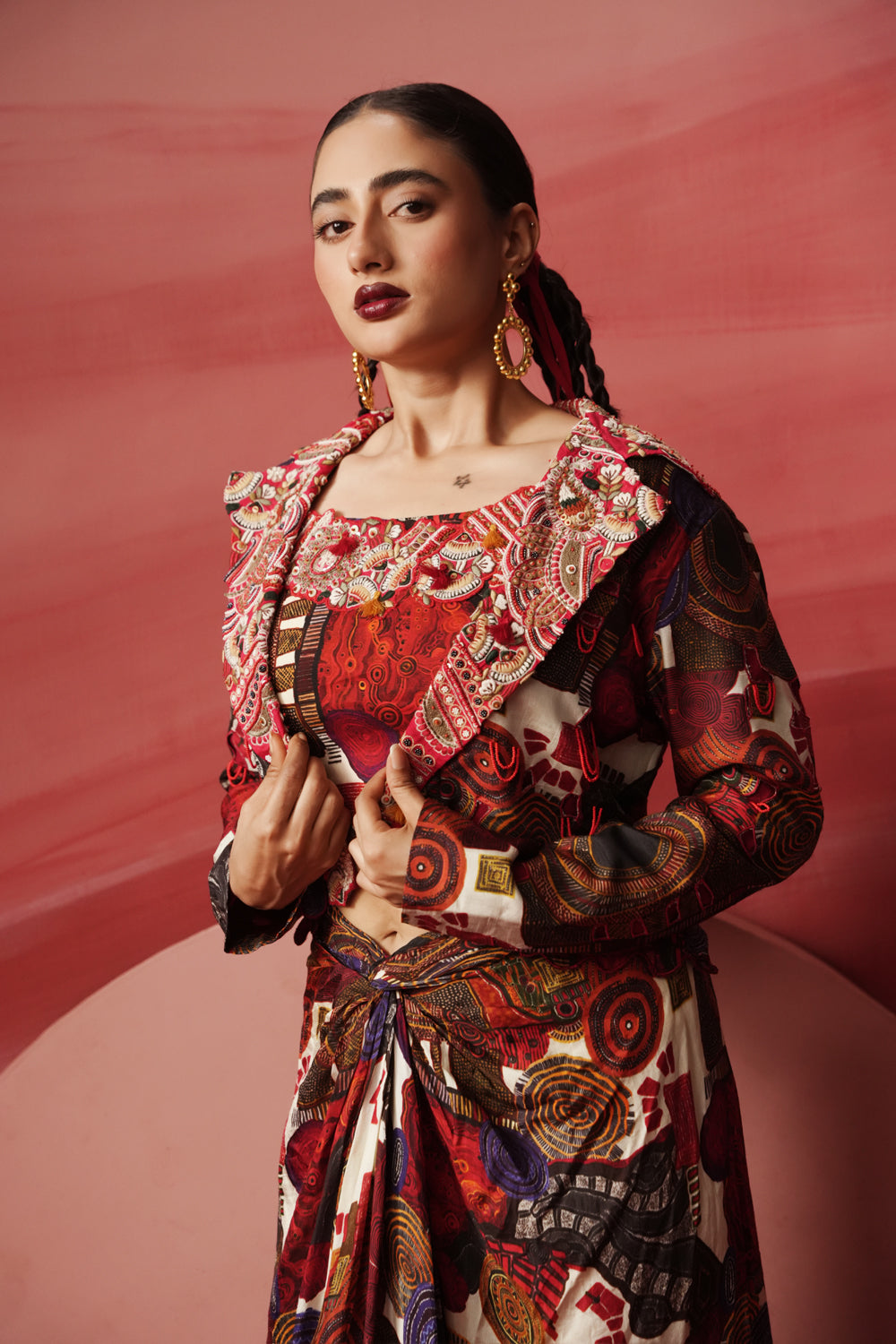 Solence Short Jacket & Drape Skirt Set