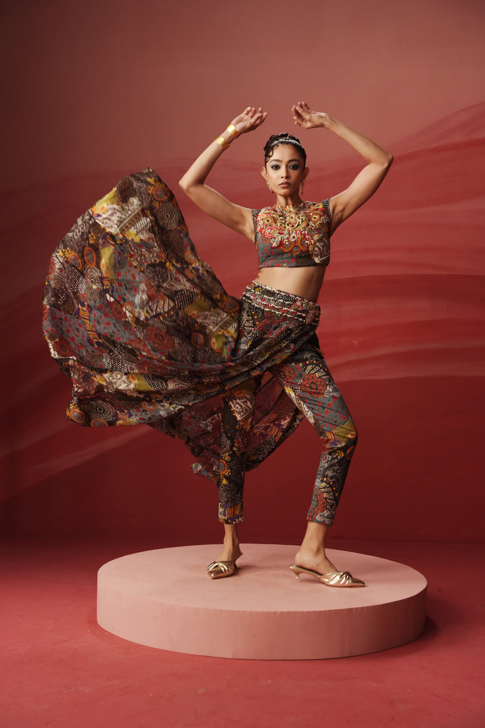 Xanthe Bustier With Printed Pant & Skirt Set
