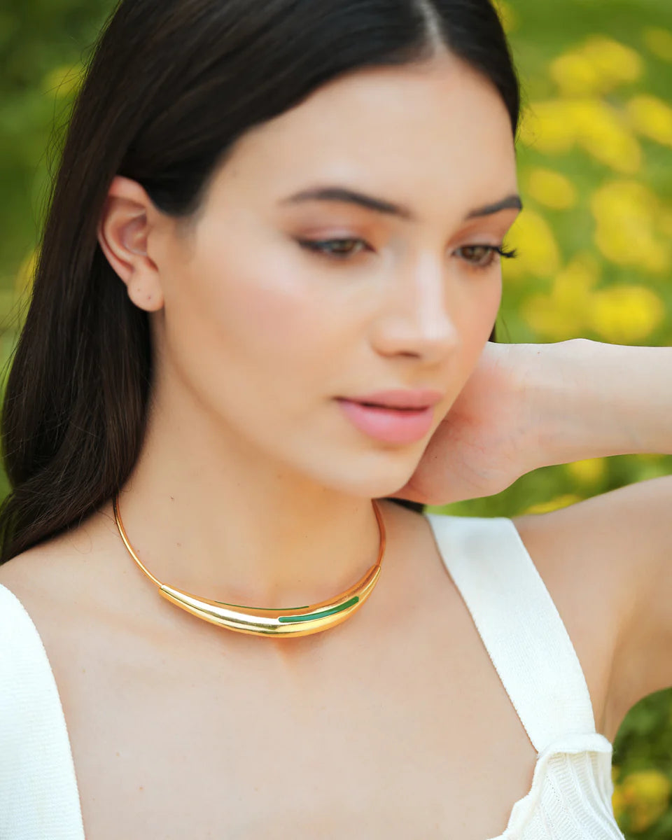 Aurelia Green Enamel Gold Neckpiece