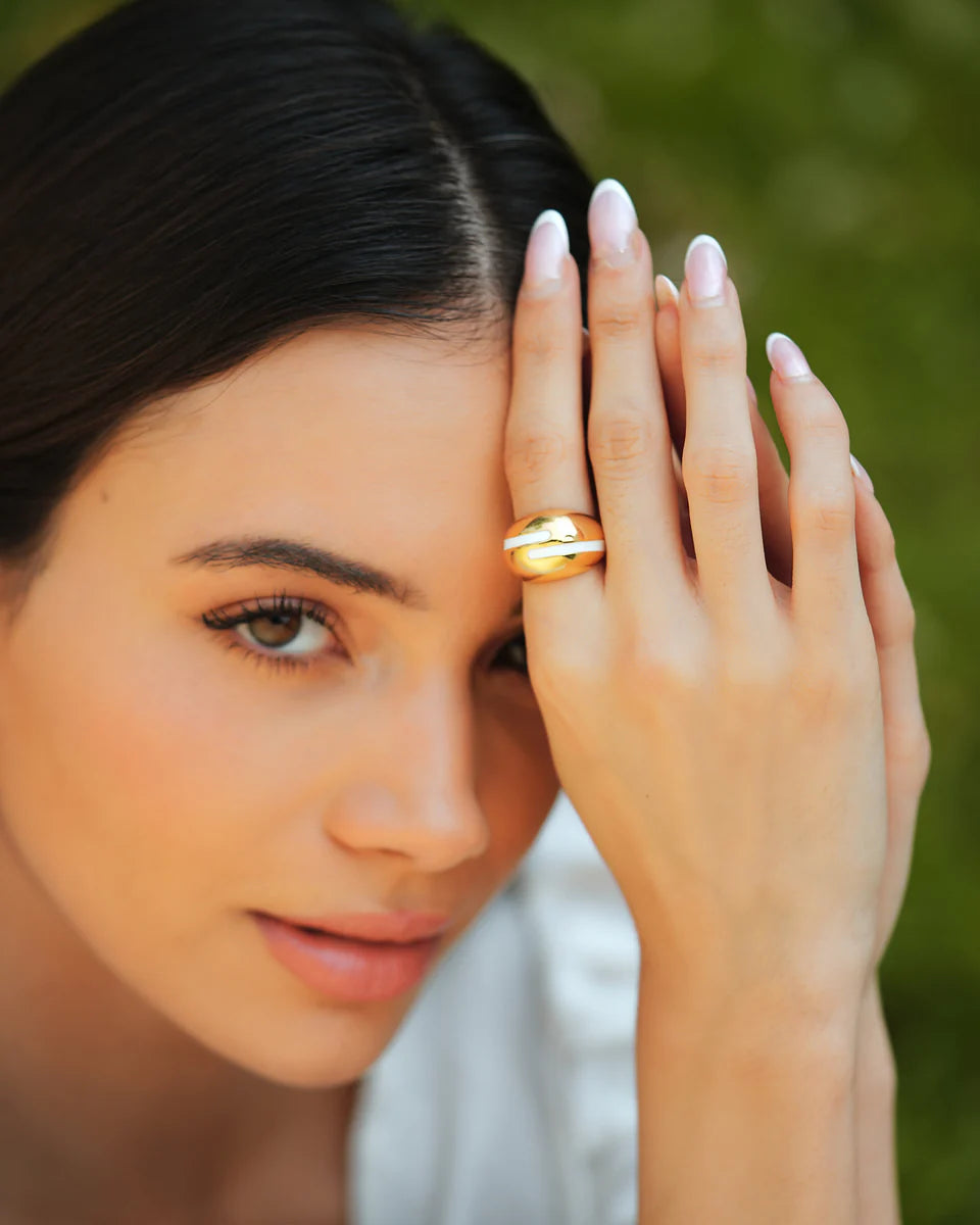 Verdora White Enamel Gold Ring