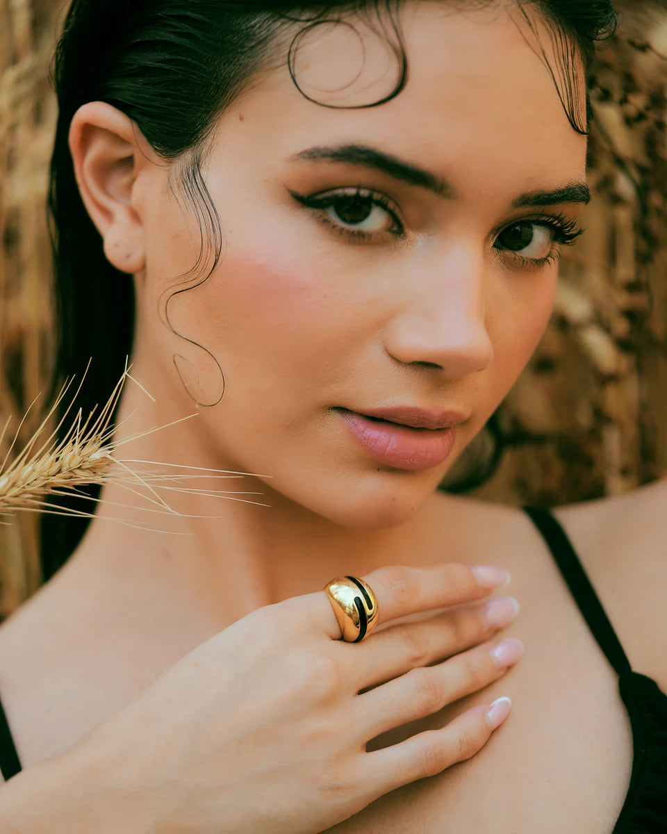 Verdora Black Enamel Gold Ring
