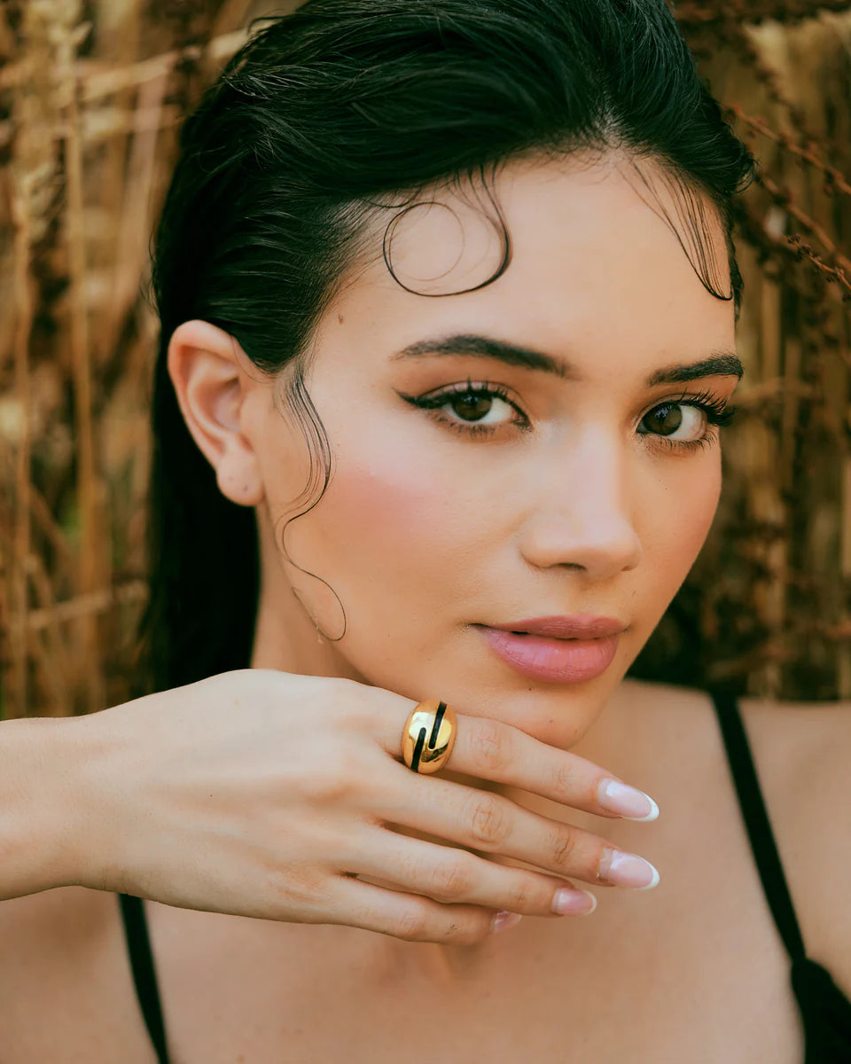 Verdora Black Enamel Gold Ring