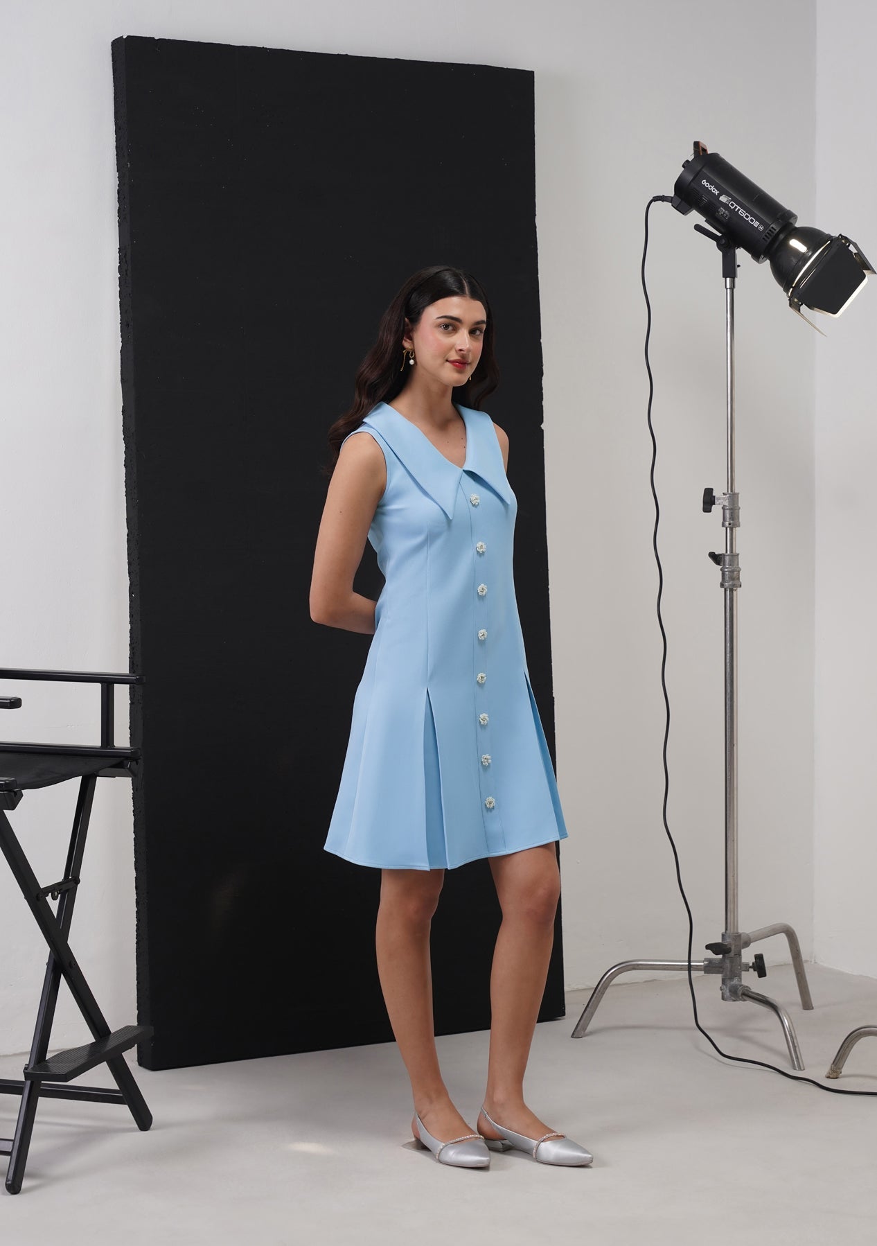 Eva Mini Dress With Embellished Flowers Powder Blue
