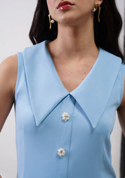 Eva Mini Dress With Embellished Flowers Powder Blue