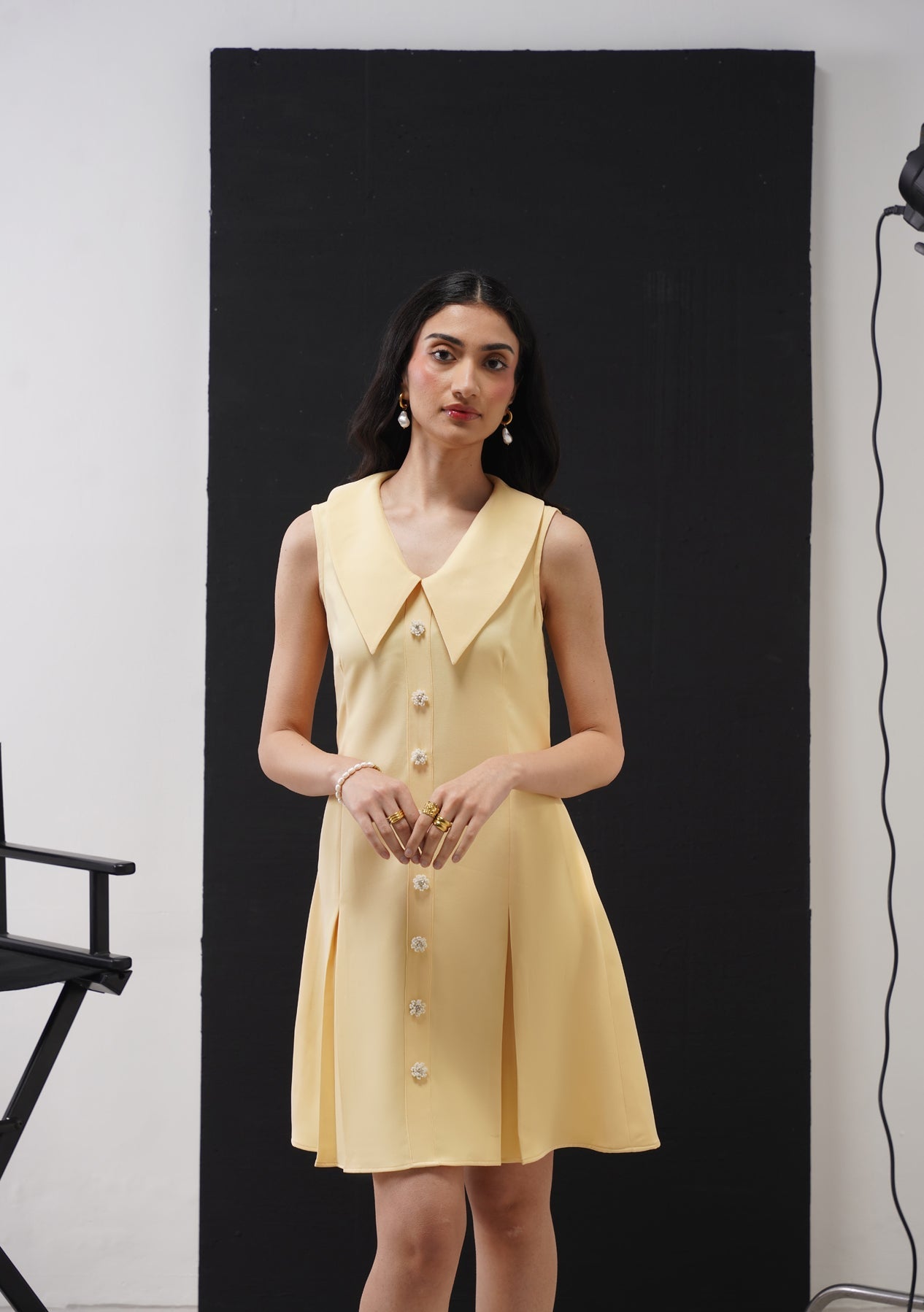 Eva Mini Dress With Embellished Flowers Butter Yellow