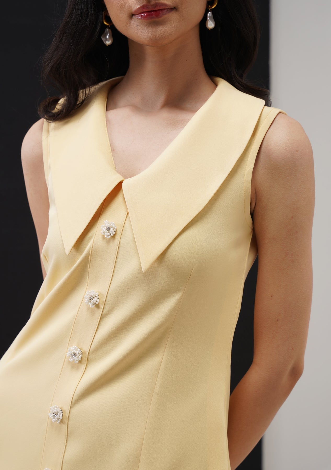 Eva Mini Dress With Embellished Flowers Butter Yellow