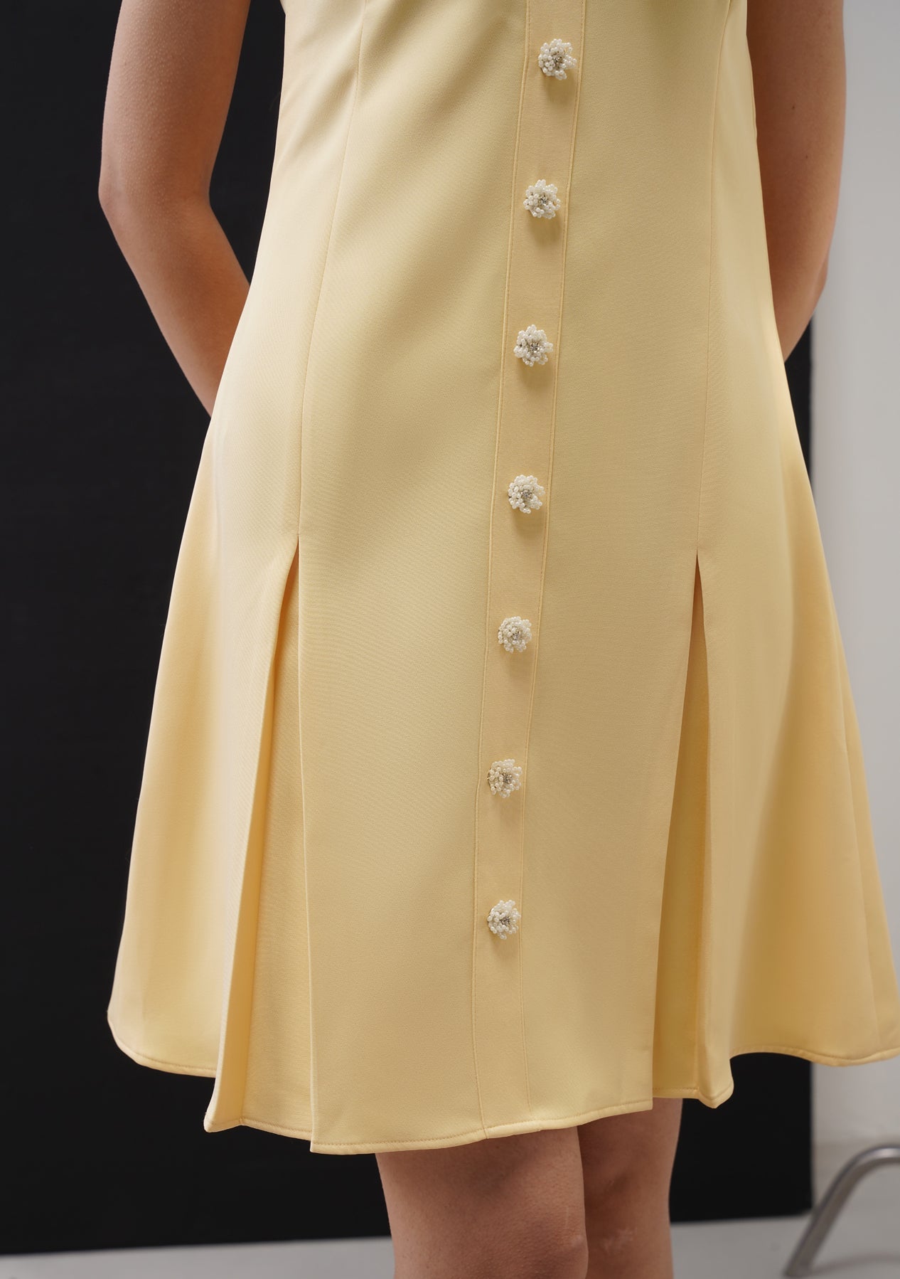 Eva Mini Dress With Embellished Flowers Butter Yellow