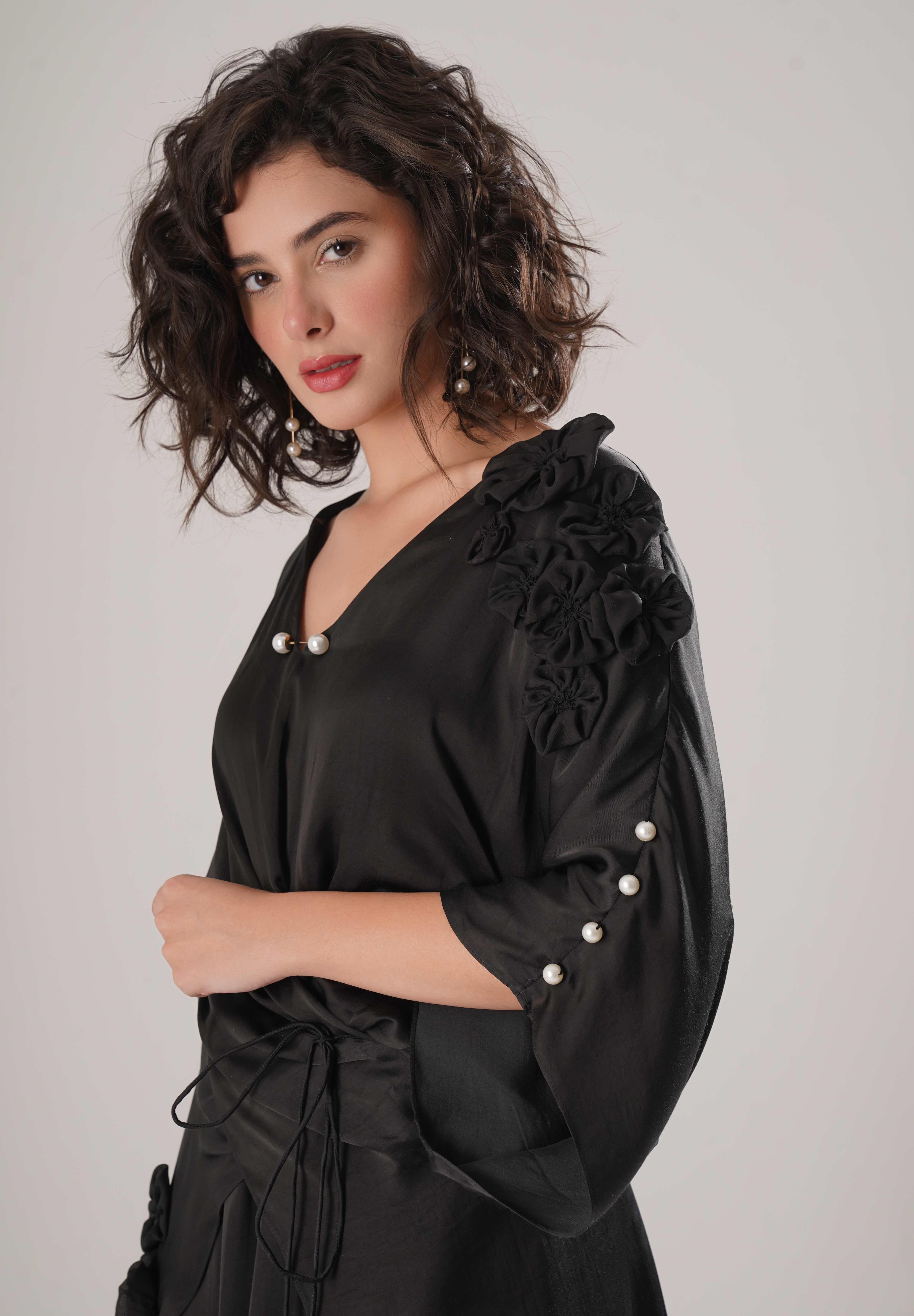 Black Kaftan Tie Up Dress