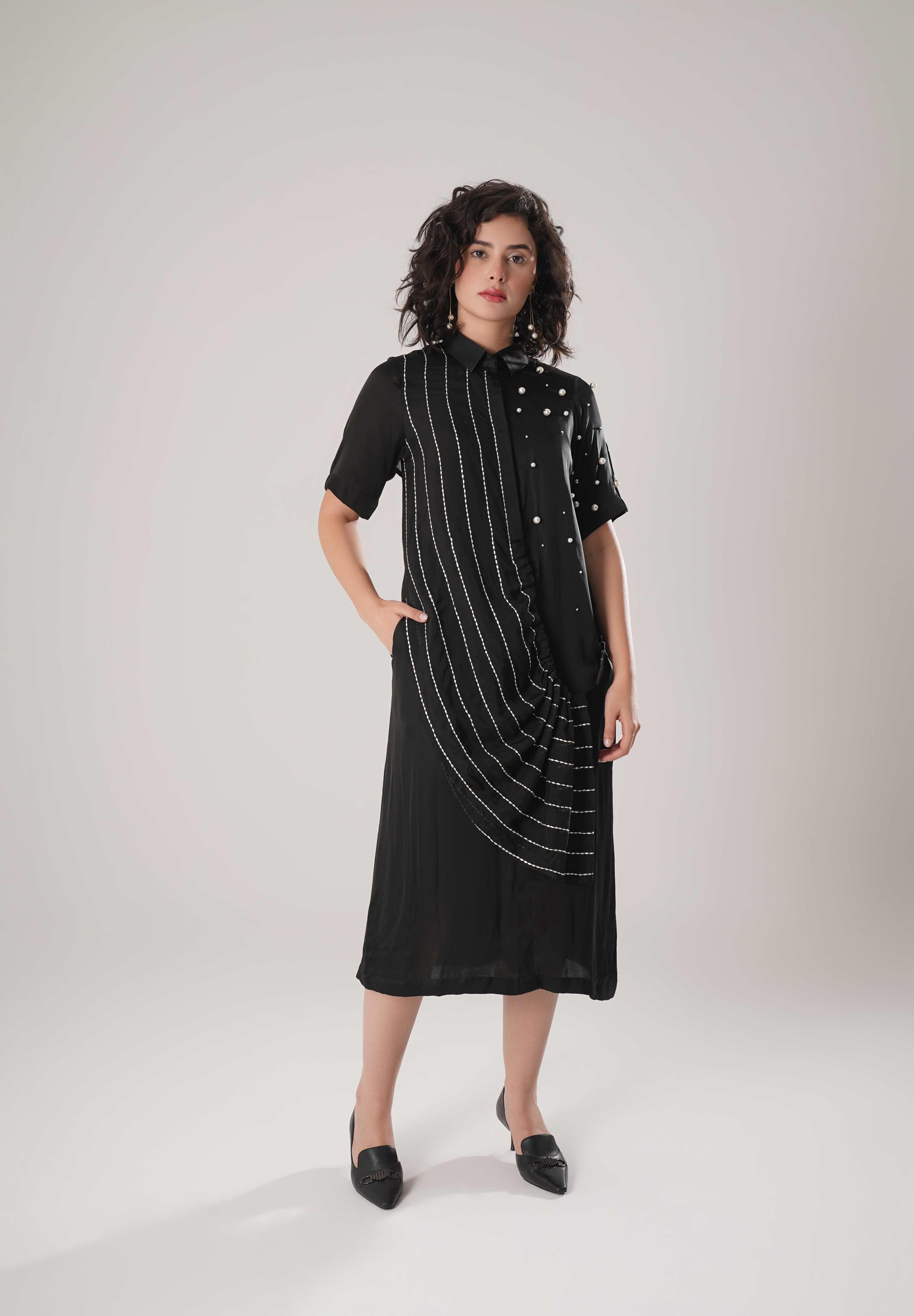 Black Buckle Wrap Dress