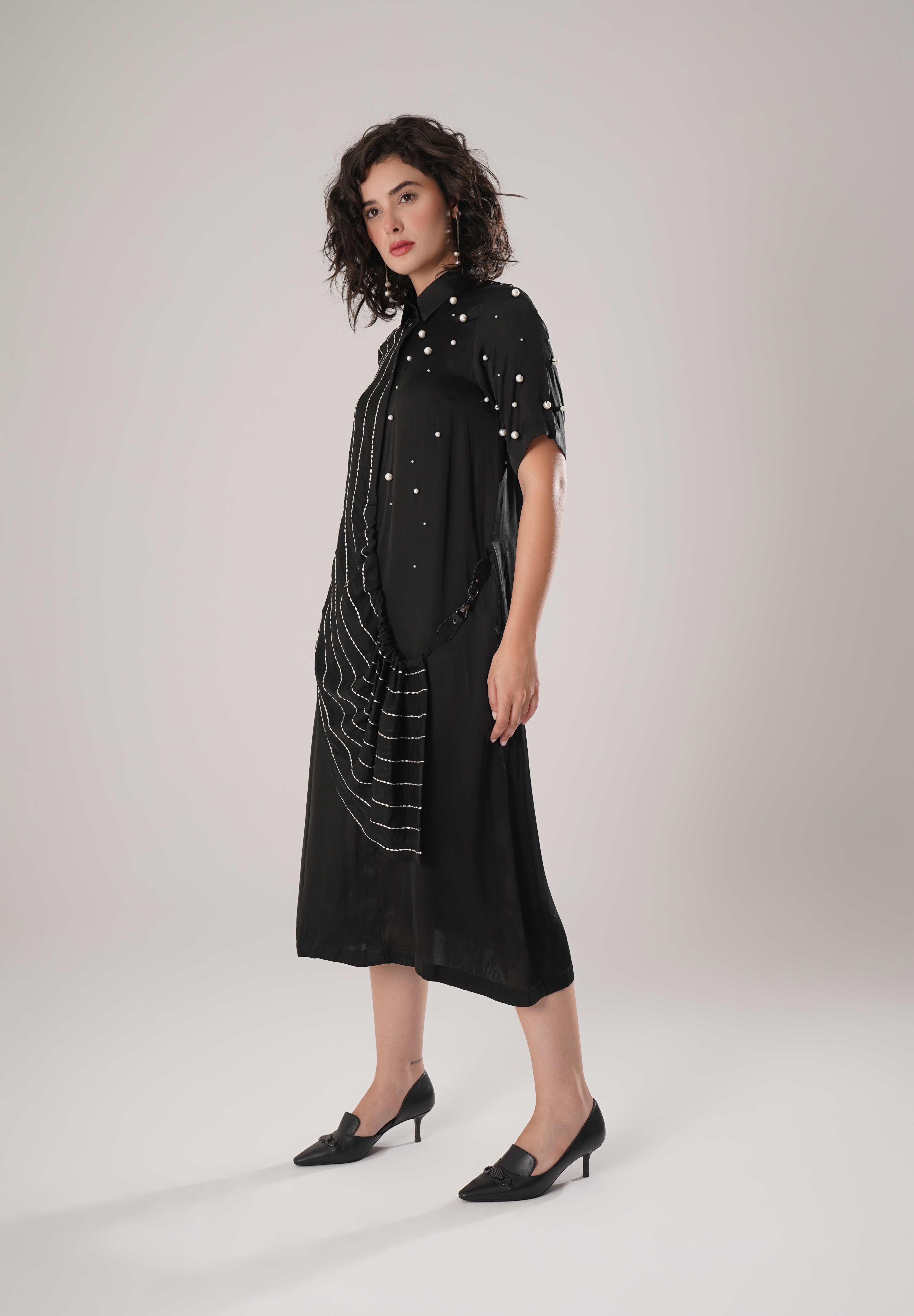 Black Buckle Wrap Dress