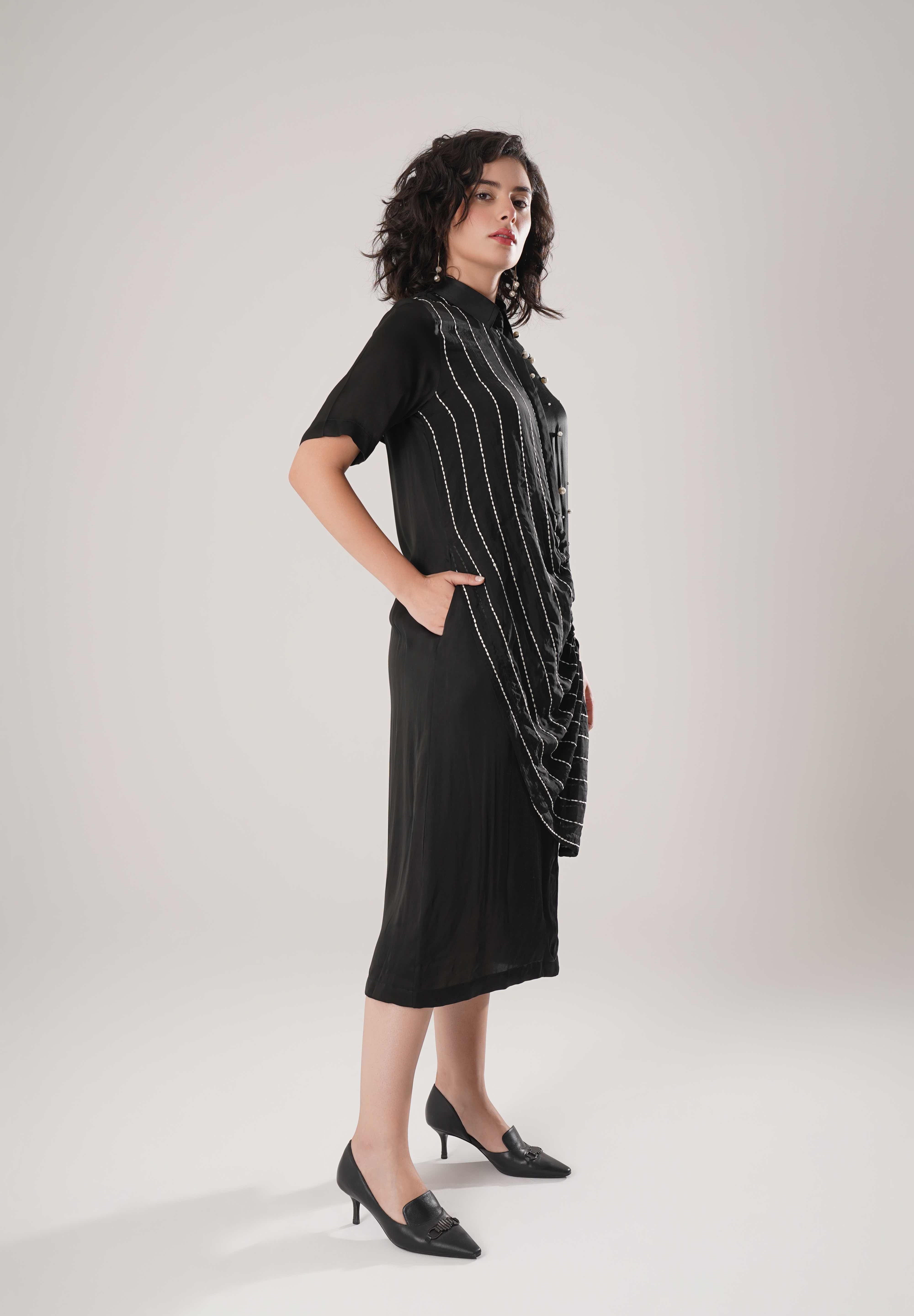 Black Buckle Wrap Dress