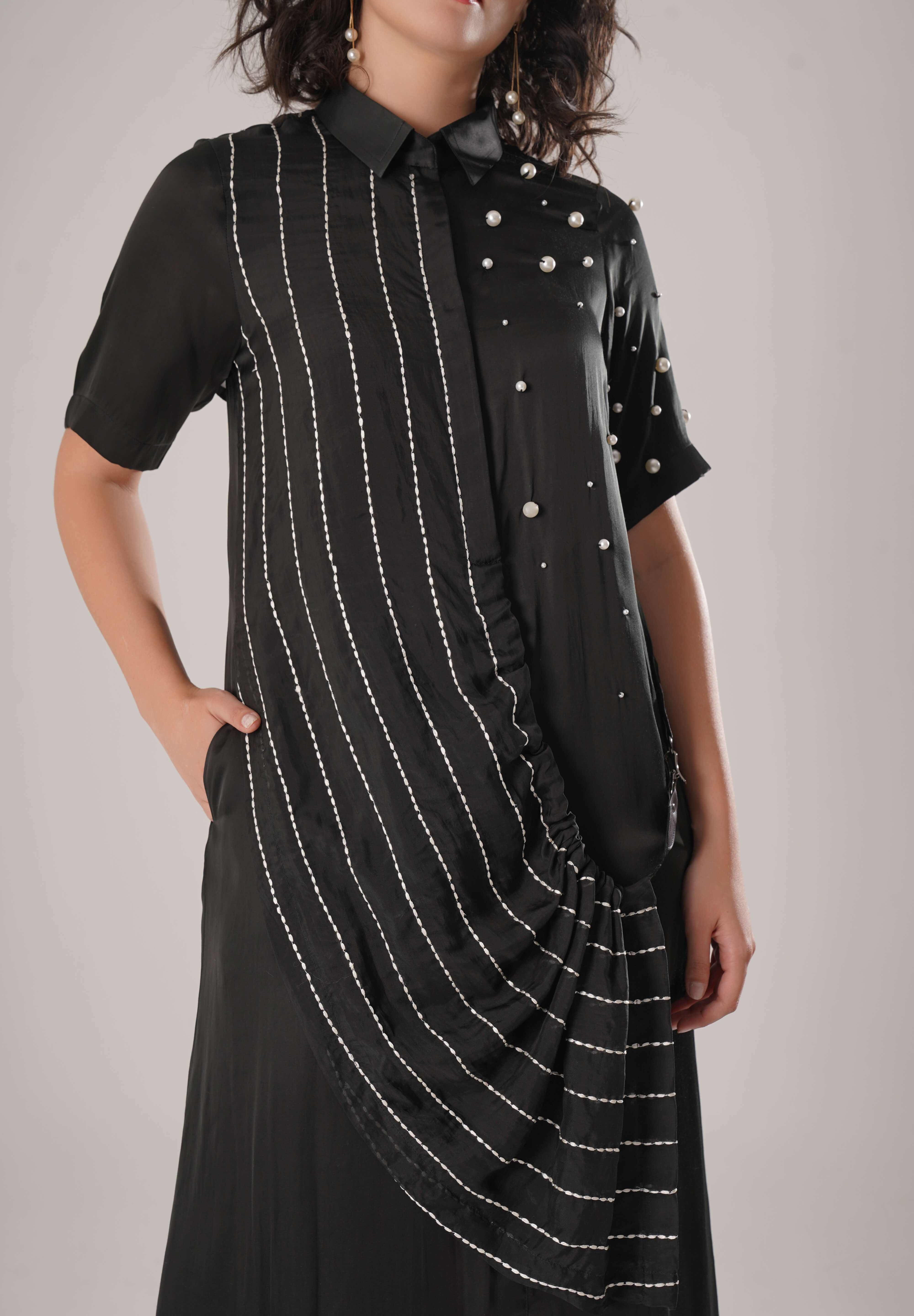 Black Buckle Wrap Dress