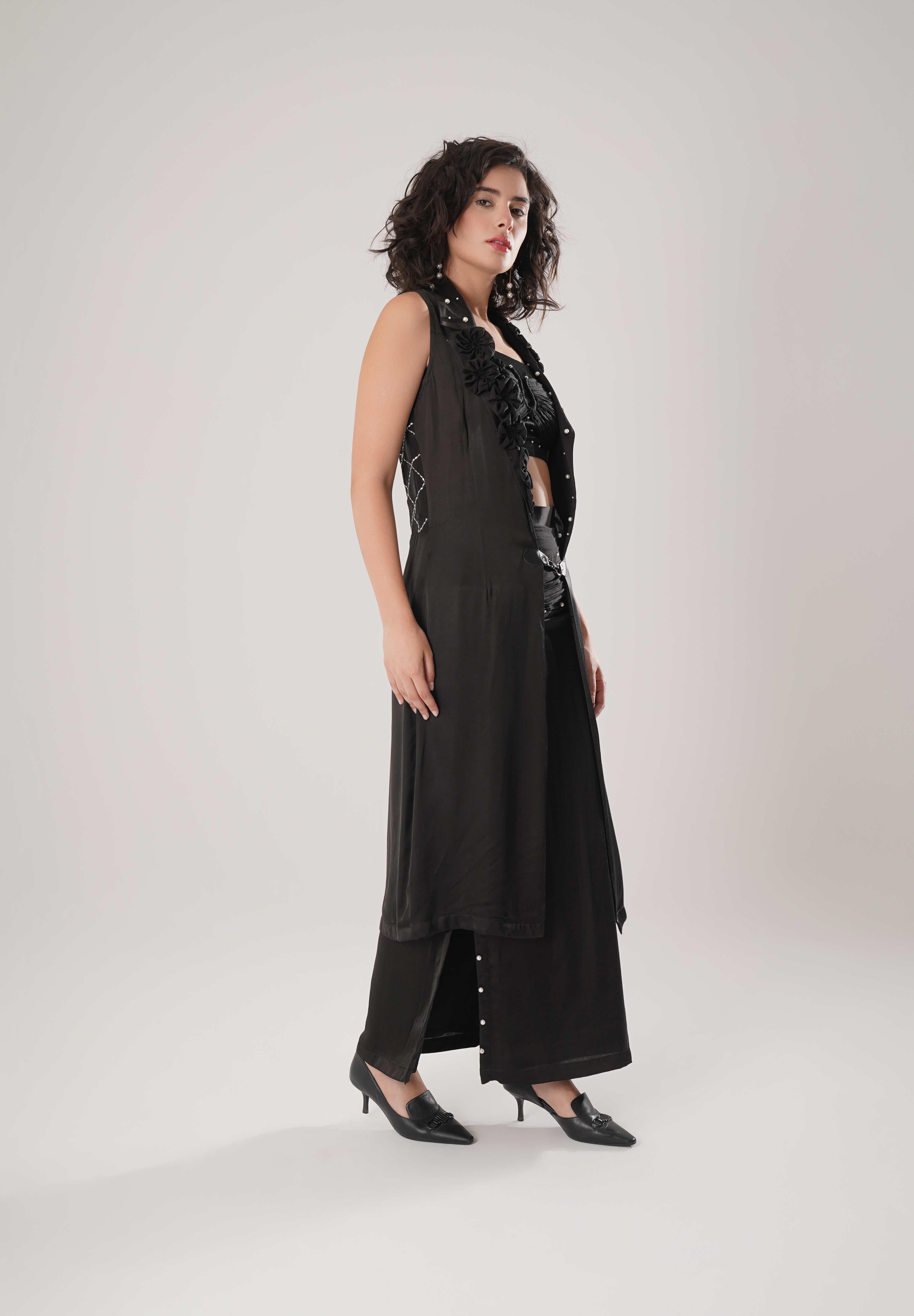 Black Trench & Long Skirt & Black Bustier