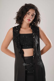 Black Trench & Long Skirt & Black Bustier