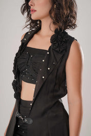 Black Trench & Long Skirt & Black Bustier