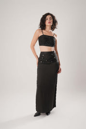 Black Trench & Long Skirt & Black Bustier
