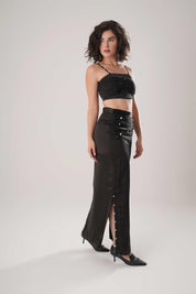 Black Trench & Long Skirt & Black Bustier