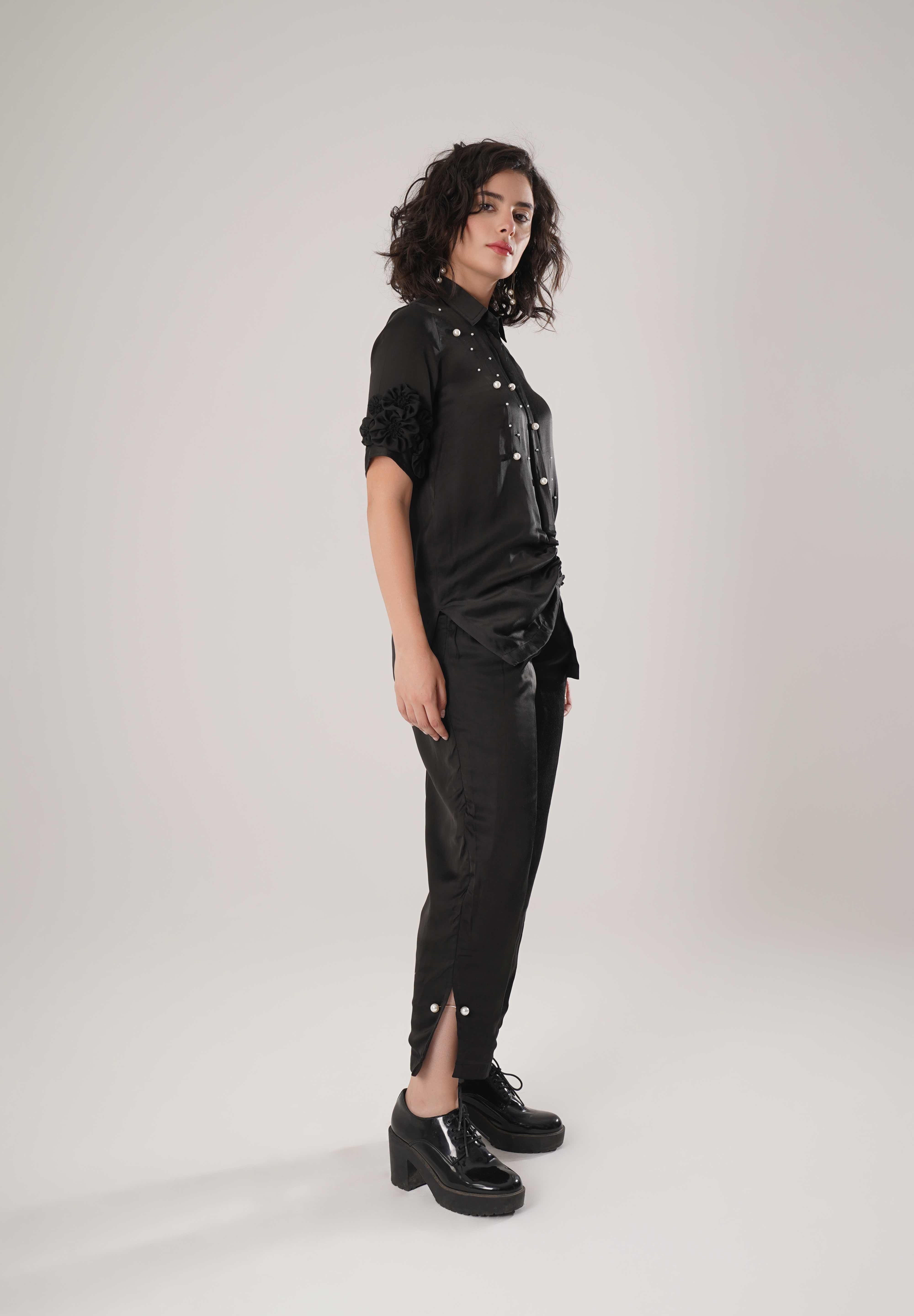 Black Buckle Wrap Shirt
