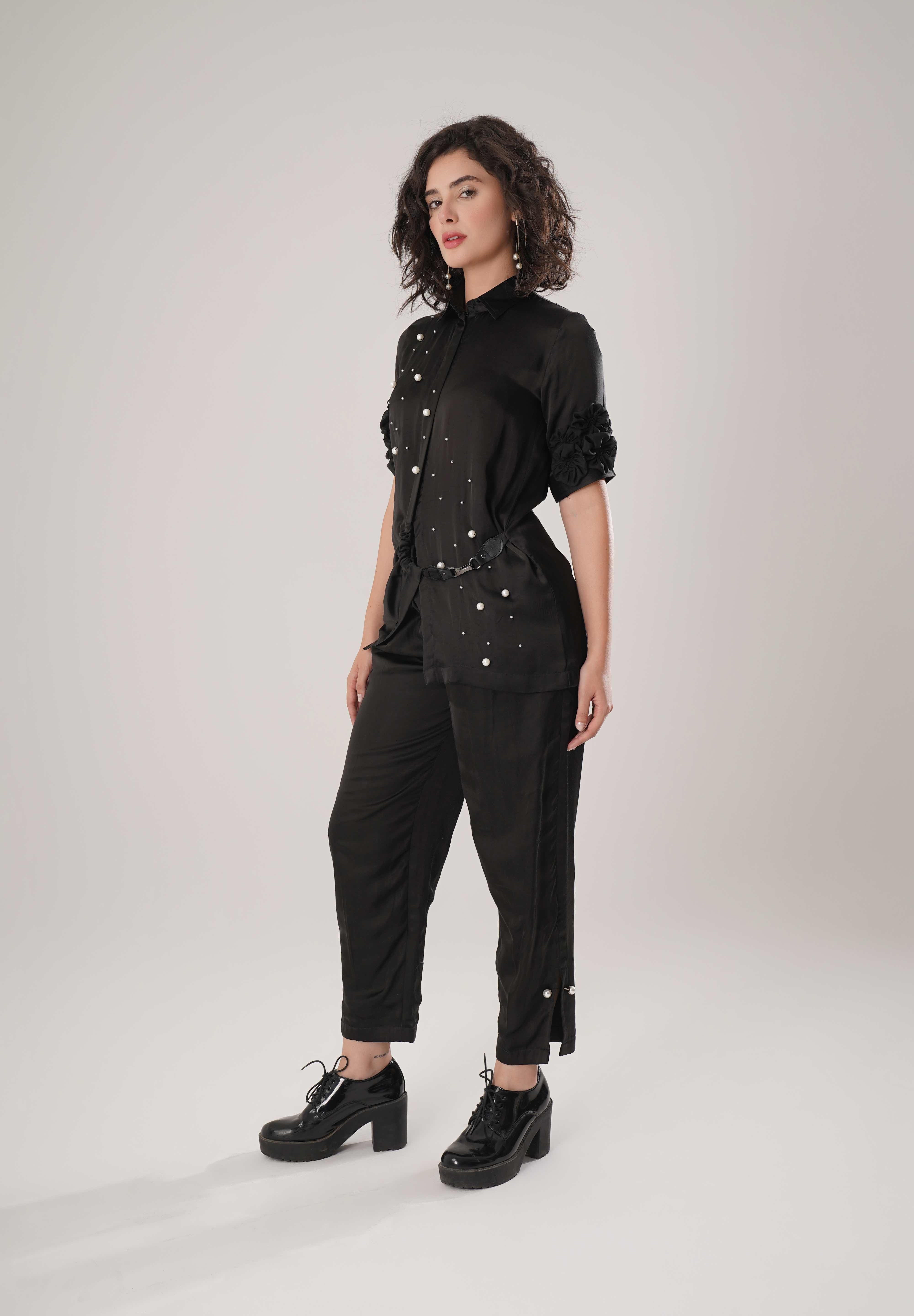 Black Buckle Wrap Shirt