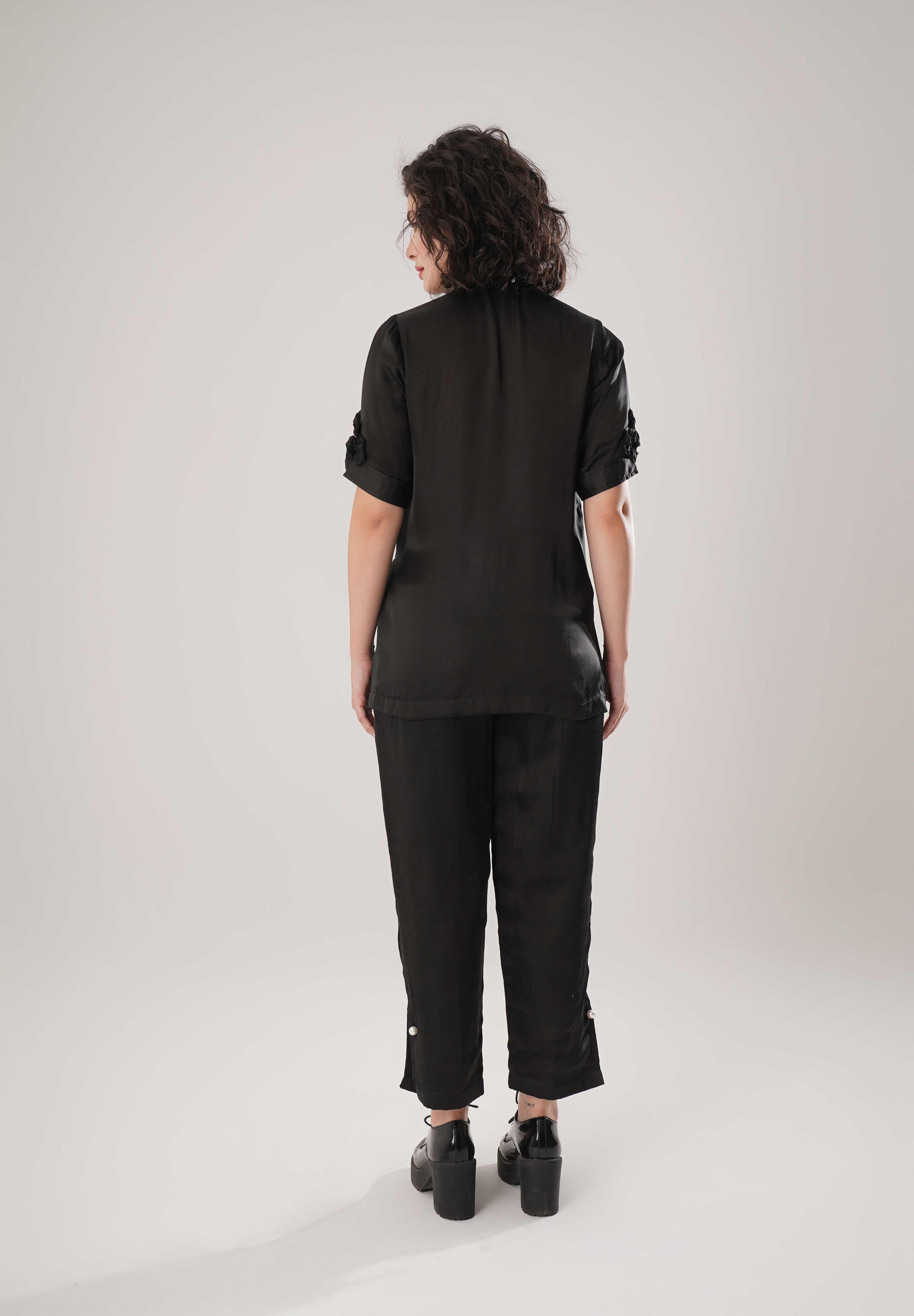 Black Buckle Wrap Shirt