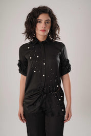 Black Buckle Wrap Shirt