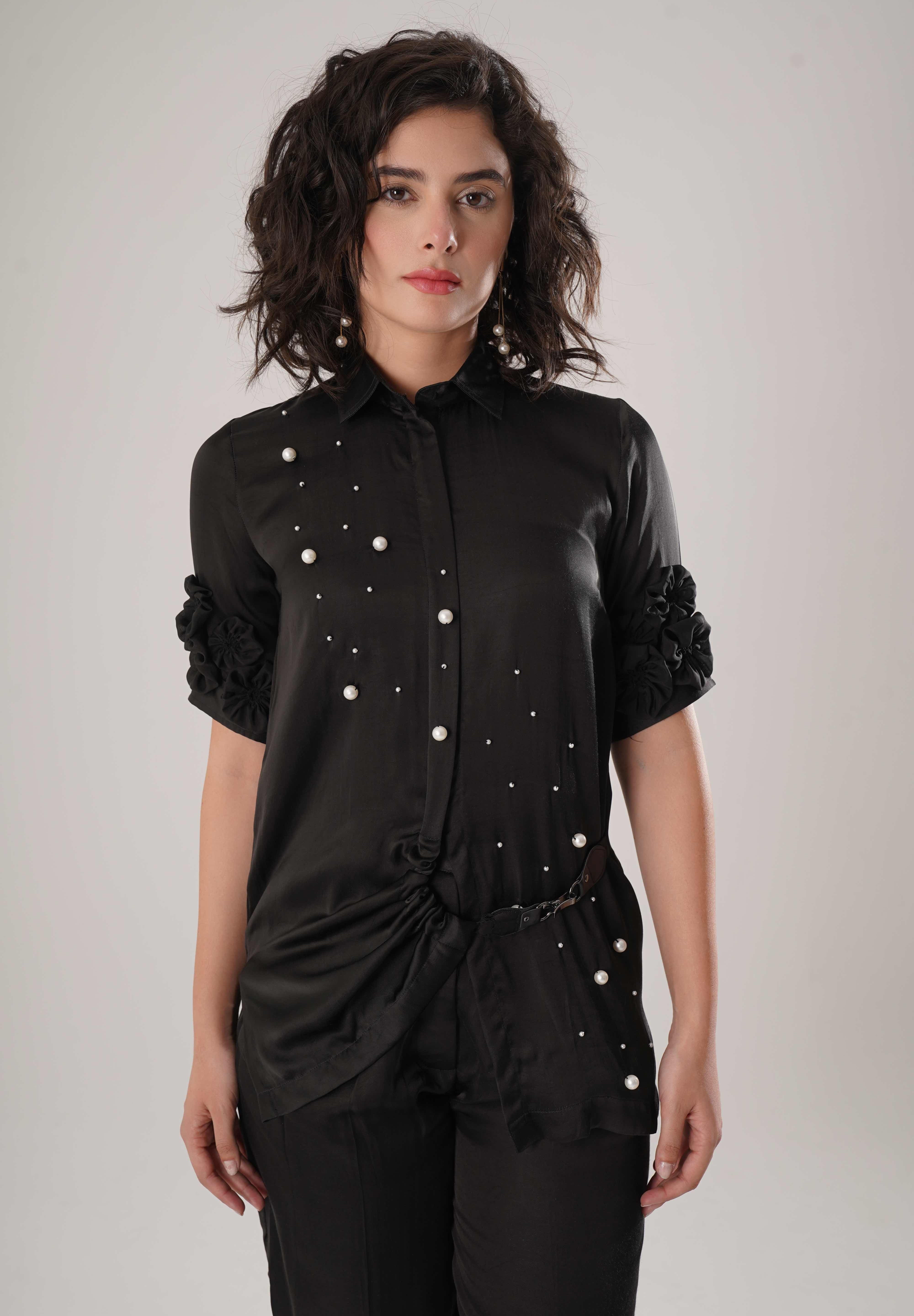 Black Buckle Wrap Shirt