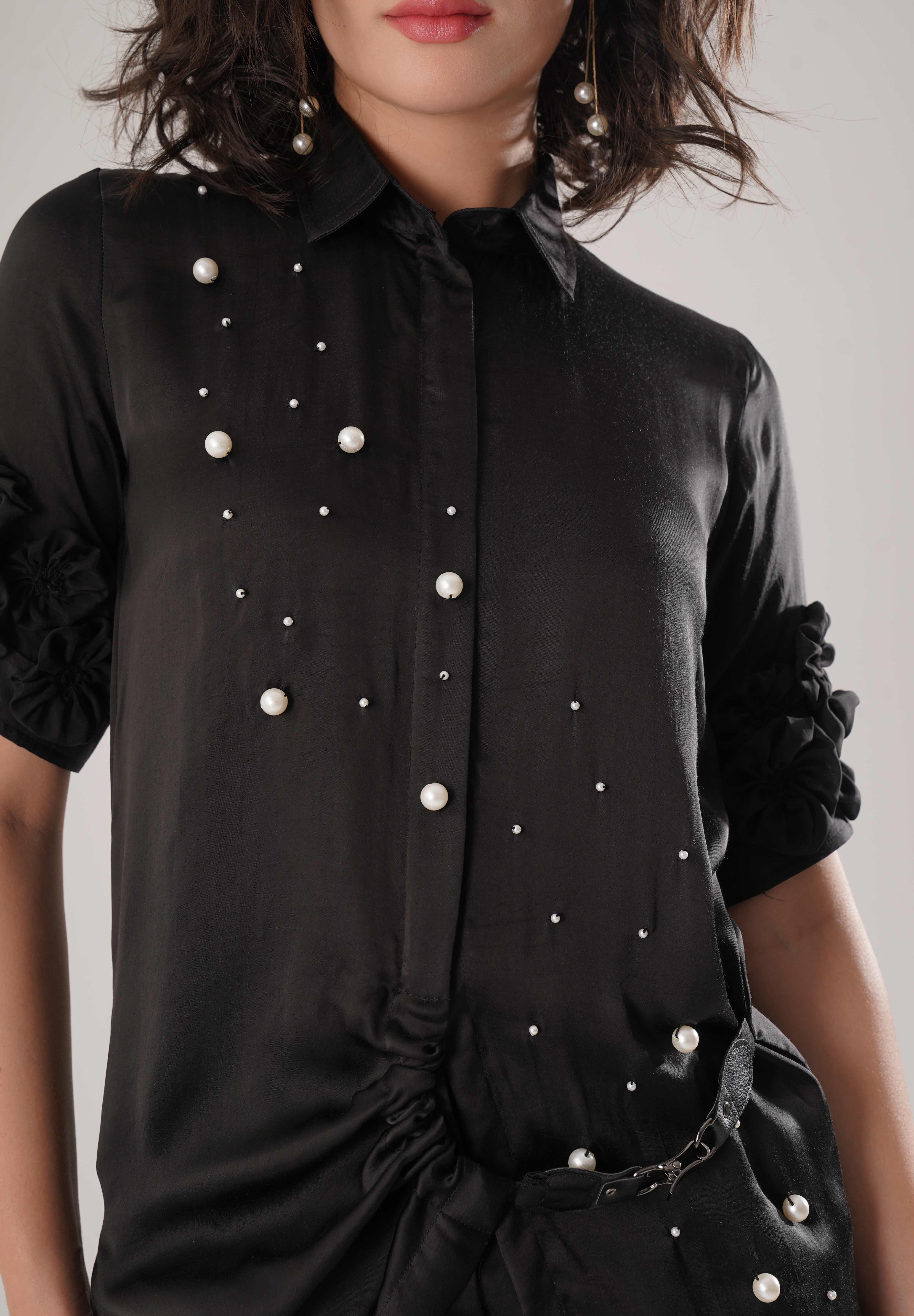 Black Buckle Wrap Shirt