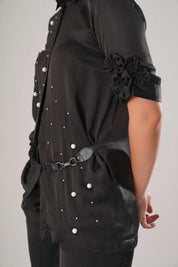 Black Buckle Wrap Shirt