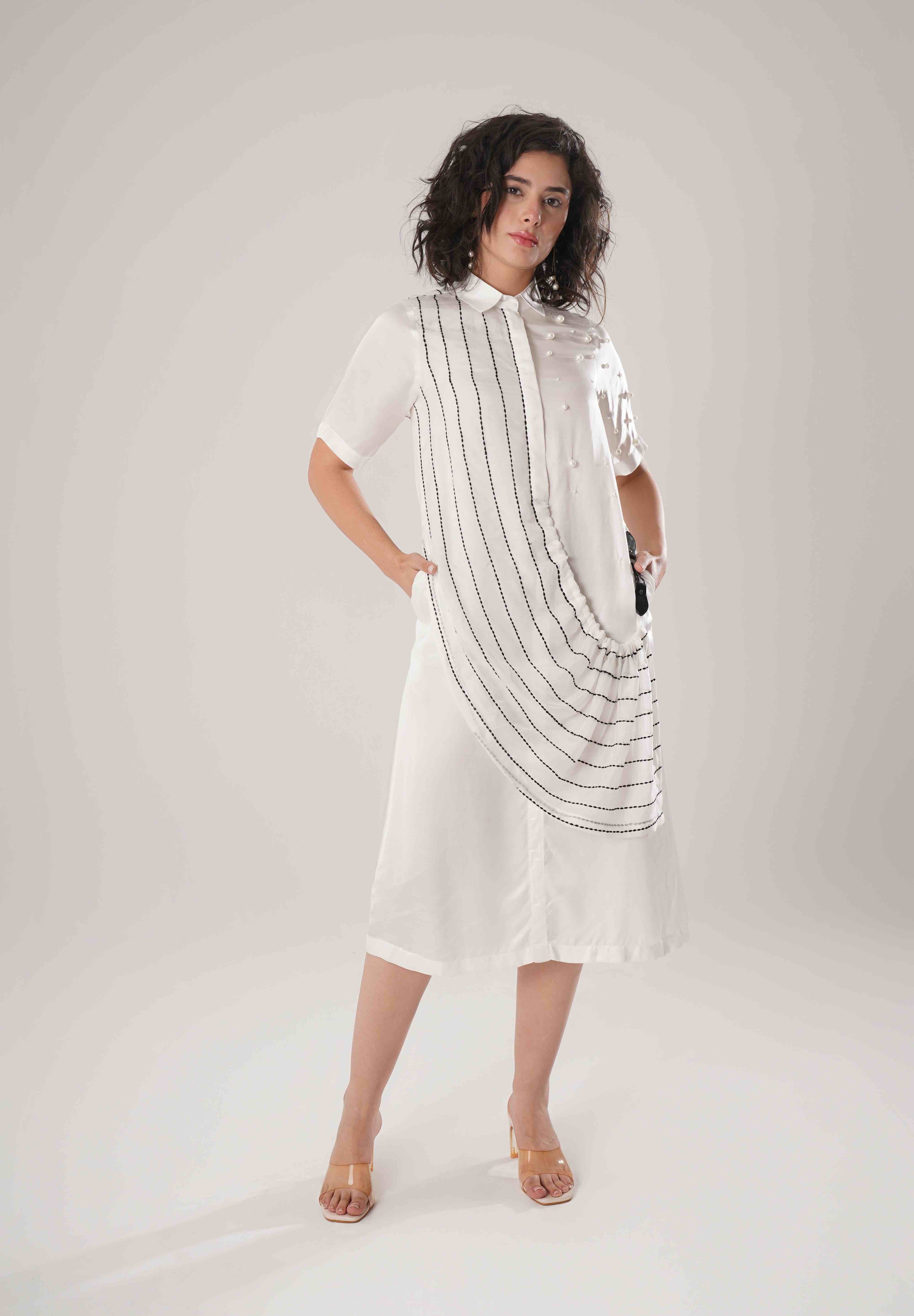 White Buckle Wrap Dress