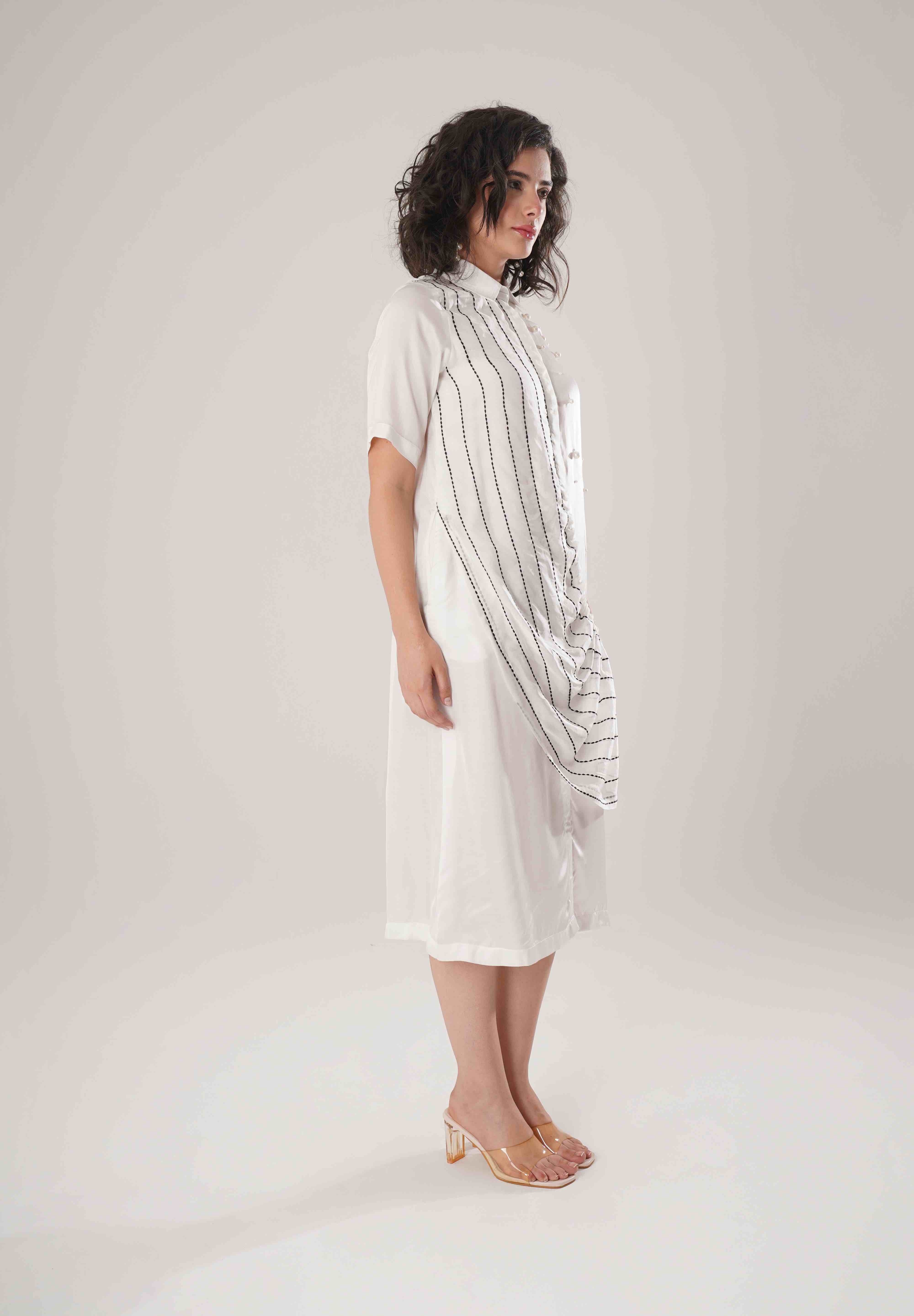 White Buckle Wrap Dress