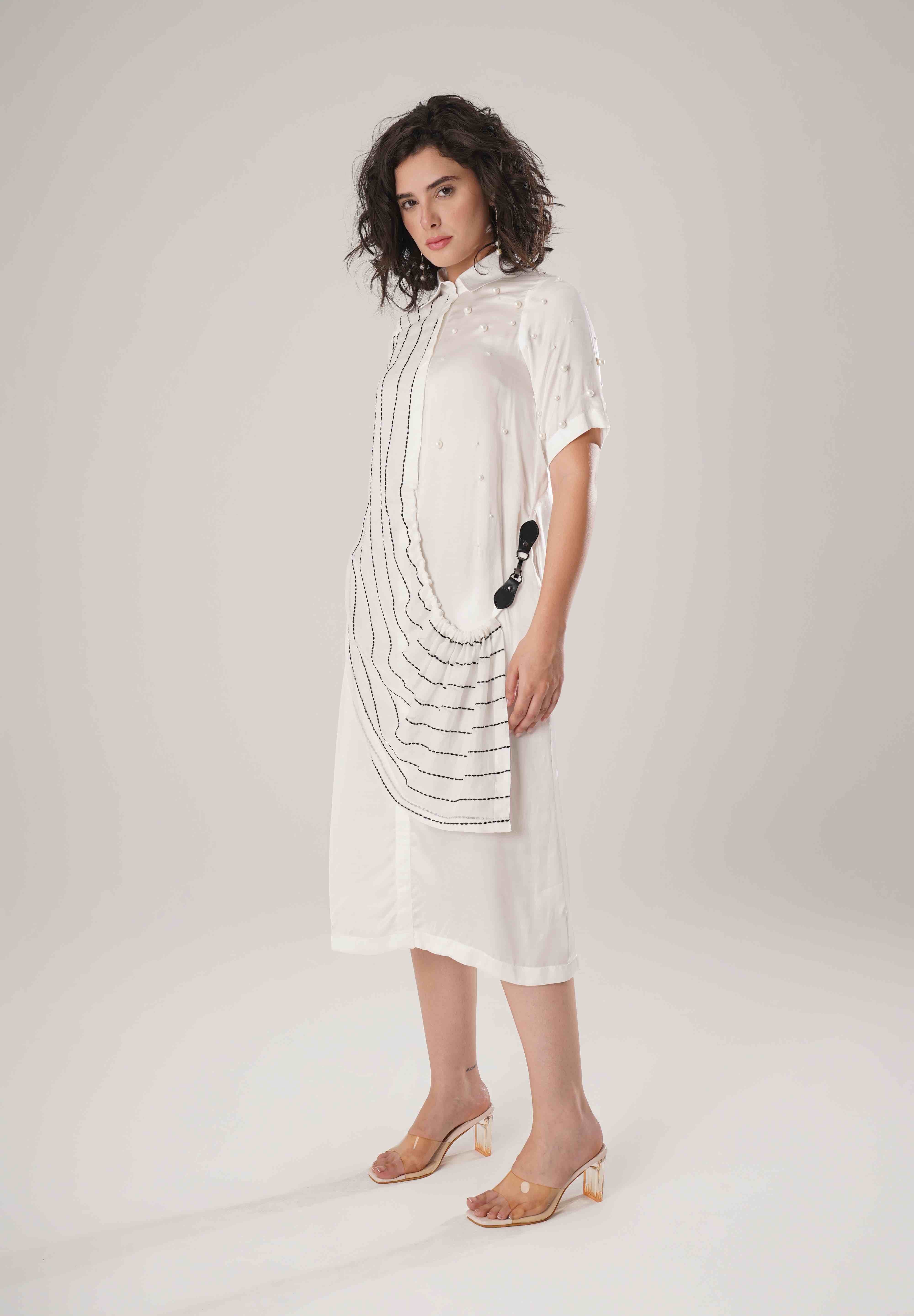 White Buckle Wrap Dress