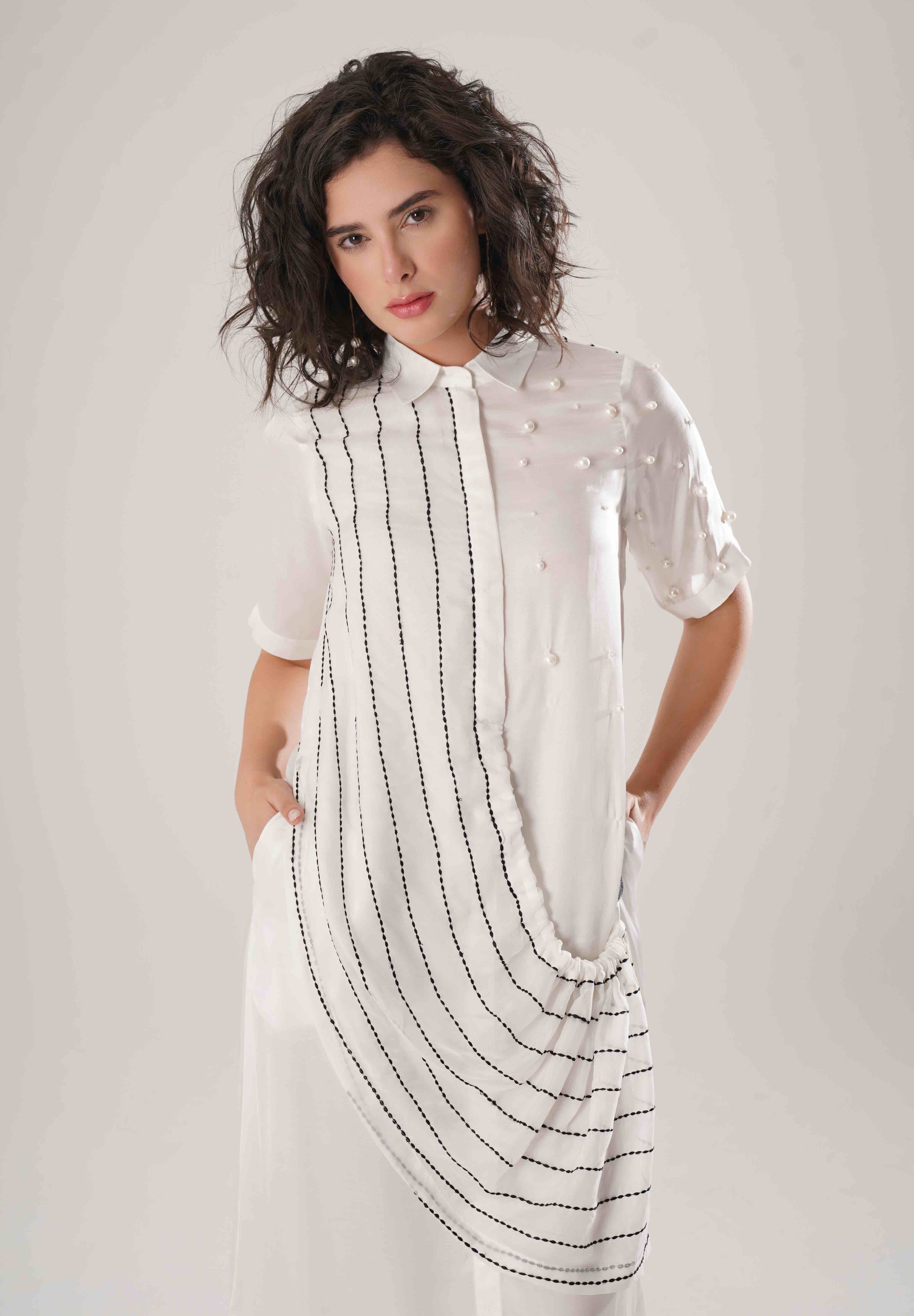 White Buckle Wrap Dress