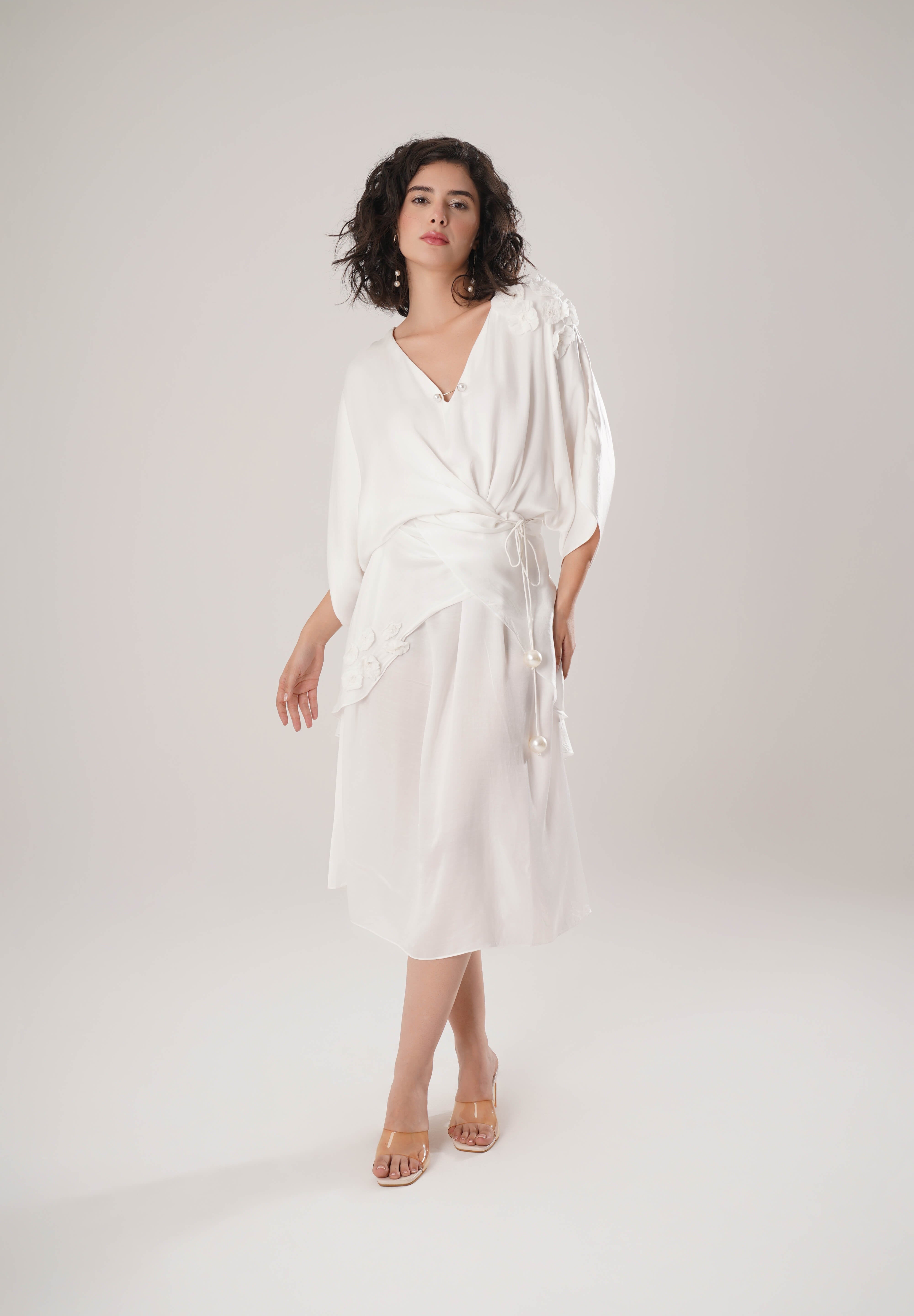 White Kaftan Tie Up Dress