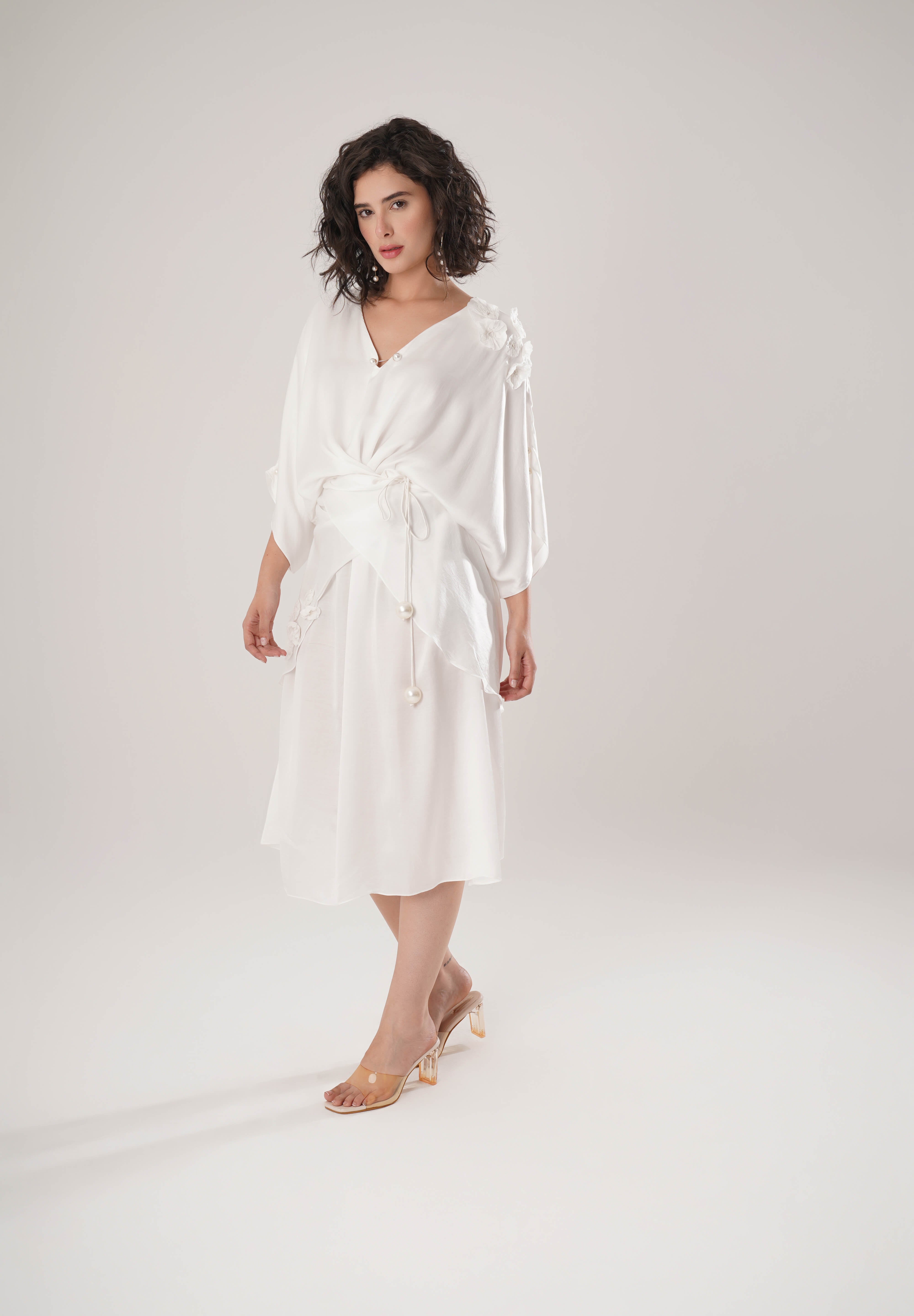 White Kaftan Tie Up Dress