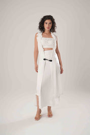 White Trench & Long Skirt & White Bustier