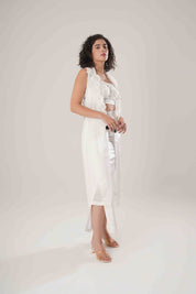 White Trench & Long Skirt & White Bustier